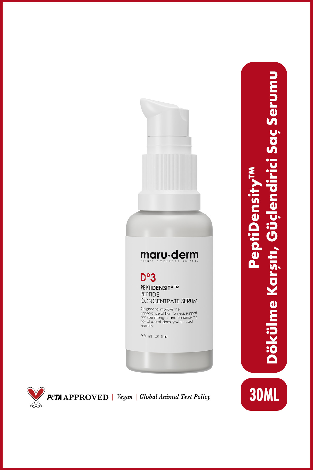Maru.Derm PeptiDensity™ Dökülme Karşıtı Peptit Saç Serumu | Saç Yoğunlaştırıcı Etkili ve Saç Derisi Güçlendirici Serum 30 ML