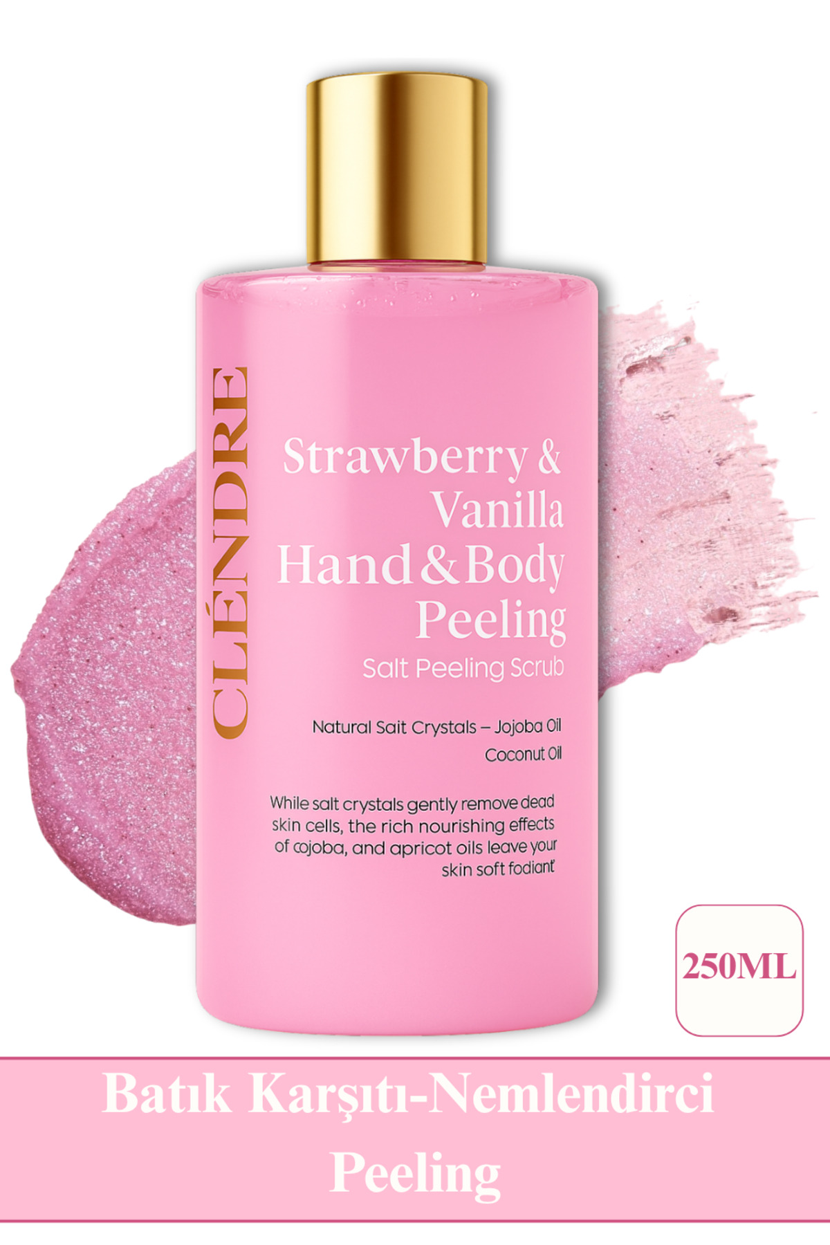 CLENDRE Çilek & Vanilya Vücut Body Scrub Besleyici Arındırıcı Nemlendirici Vücut Peelingi, Batık Karşıtı 250ML