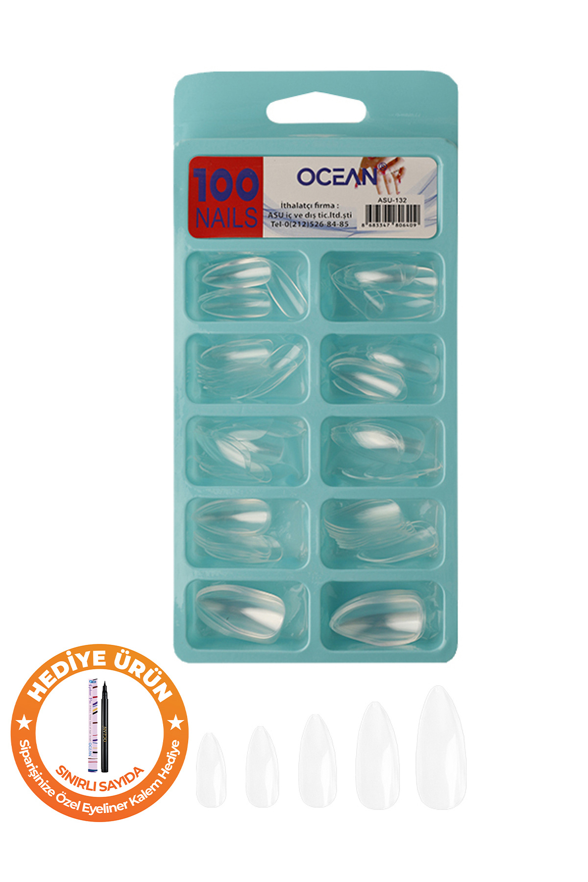 Ocean 132 - 100'lü Kutulu Badem Protez Takma Tırnak