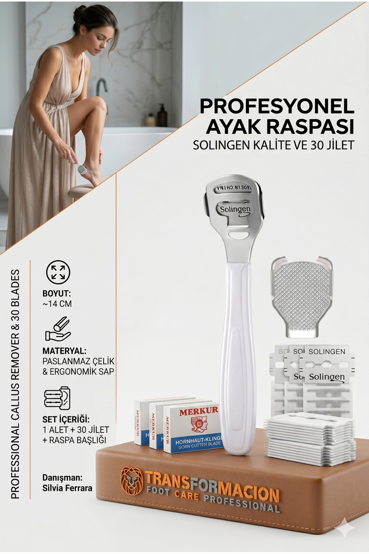 Transformacion Ayak Taban Nasır Raspa Seti Solingen Profesyonel 30 Jilet Yedekli T Nasır Törpüsü Aleti Pedikür Raspası