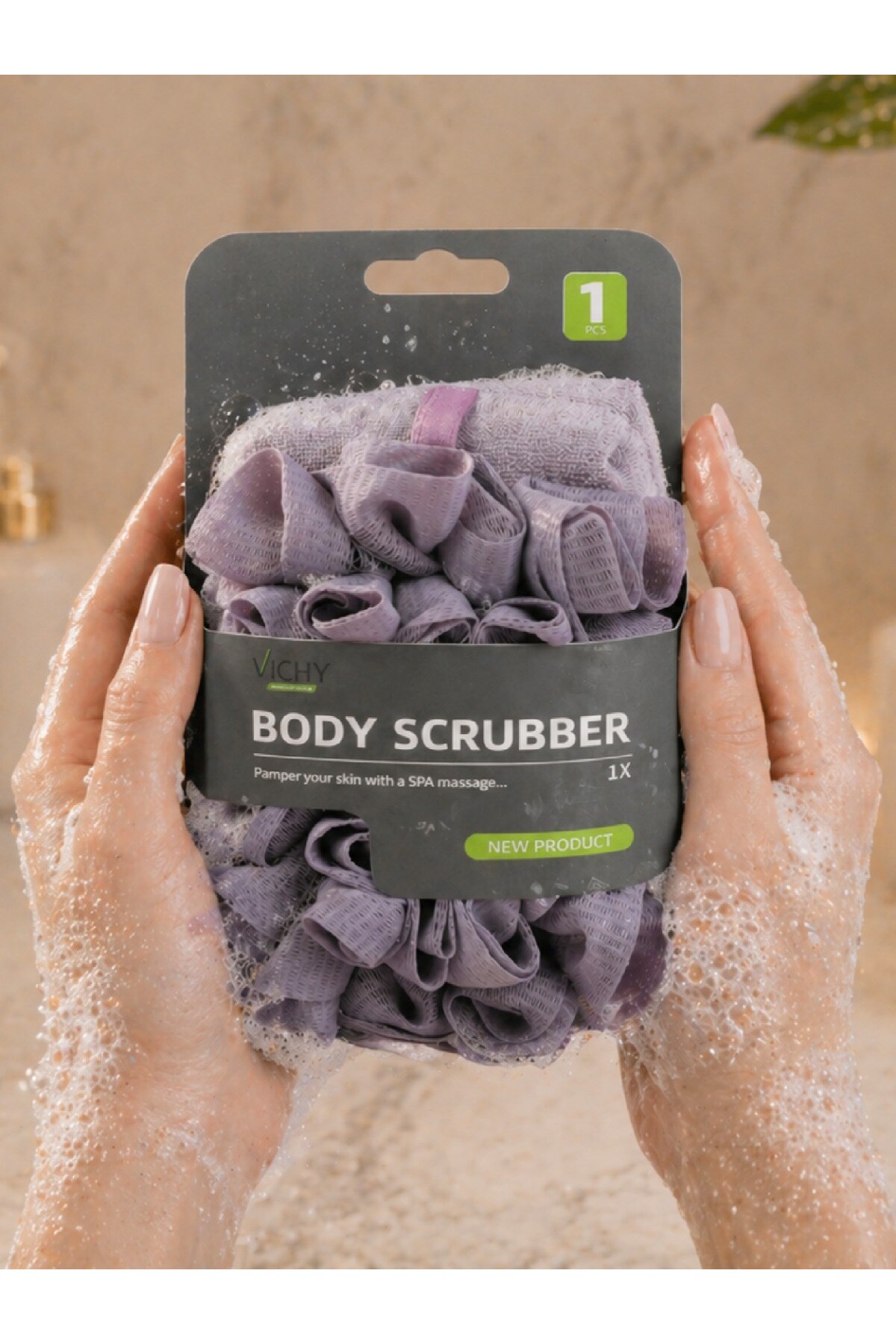 Vichy Banyo Lif Süngeri Body Scrubber Köpük Artırıcı Duş Lifi Vücut Temizleme VCHY-6984 LİLA