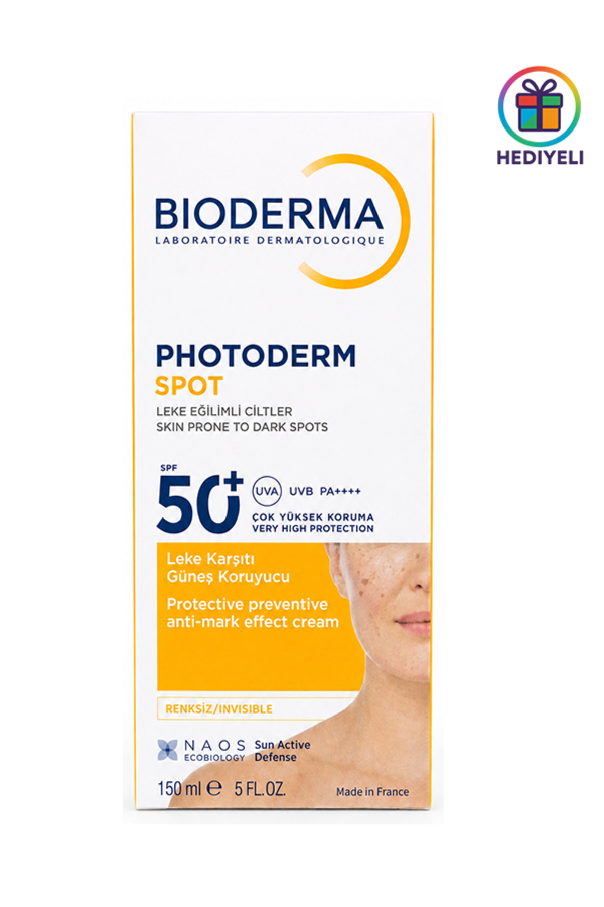 Bioderma Photoderm Spot SPF 50+ Leke Karşıtı Güneş Kremi 150 ml Yeni Ambalaj (Dudak Bakım Kremi Hediyeli)
