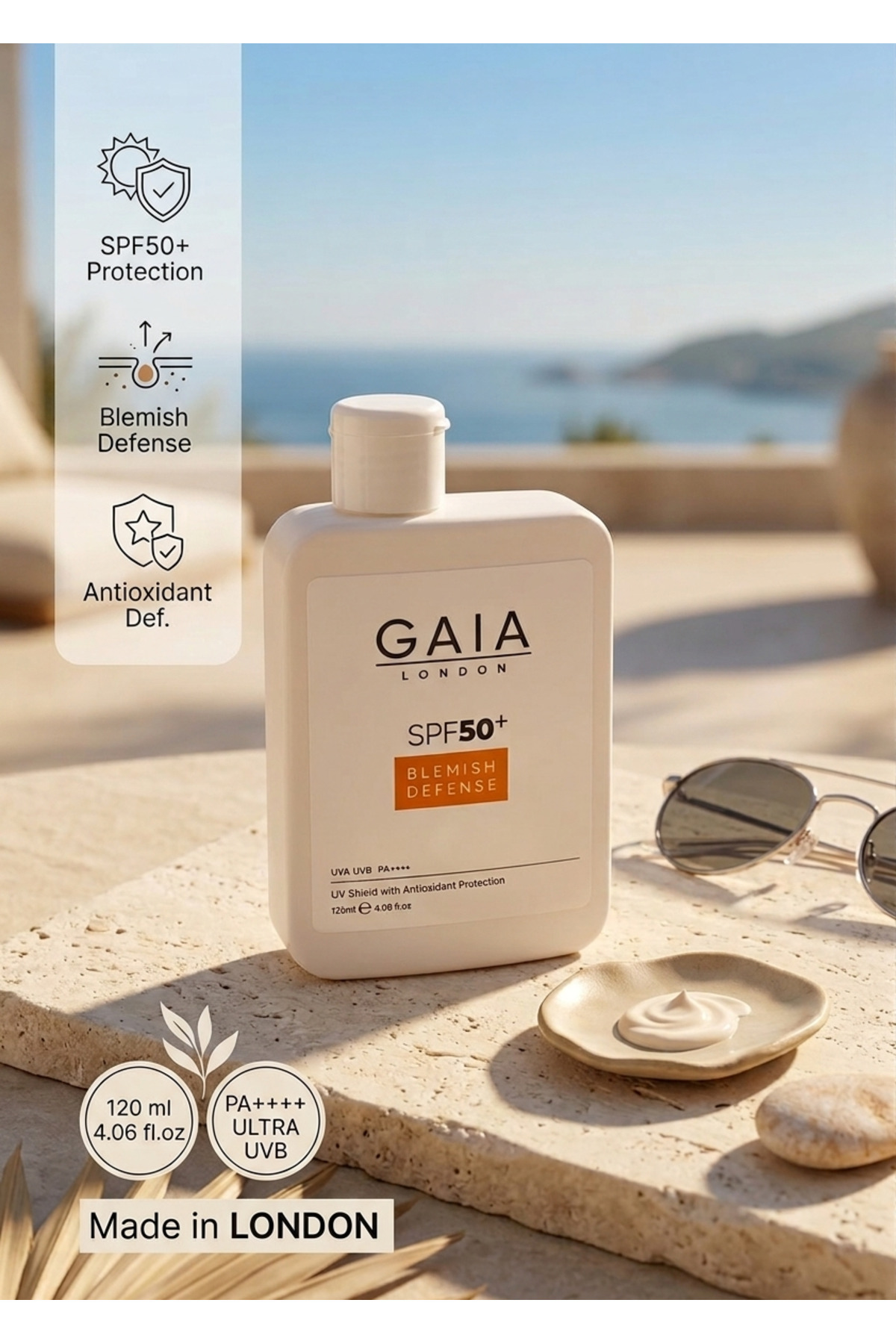 Gaia London Lekeli Ciltler Için Antioksidan Destekli 50spf Uva/uvb Blemısh Defense Güneş Kremi 120 ml
