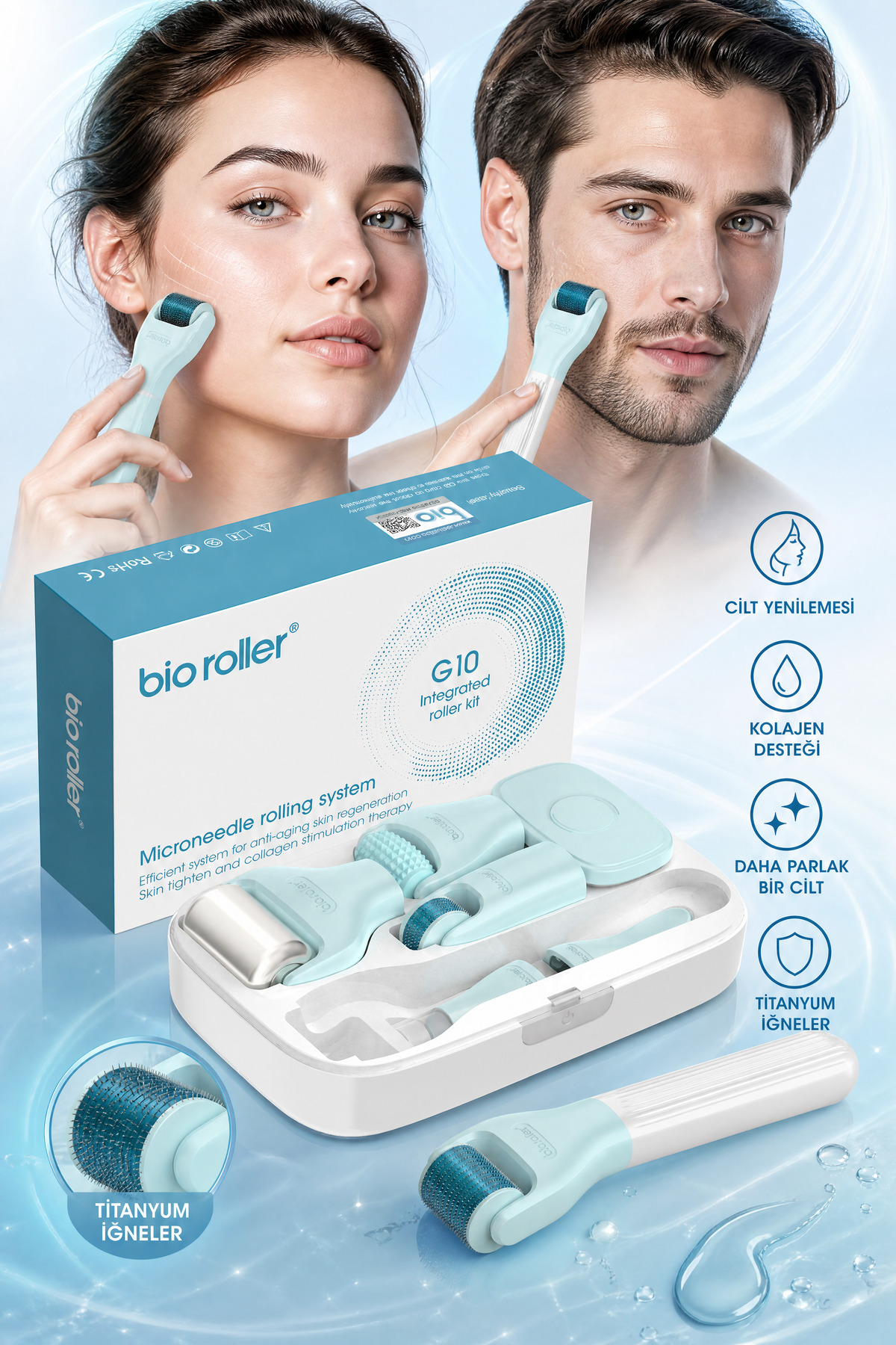 Beauty Vogue Bio Roller G10 Microneedle Rolling Sytem 10 Başlık Pro - Dermaroller Saç - Cilt Bakım Masaj Aleti