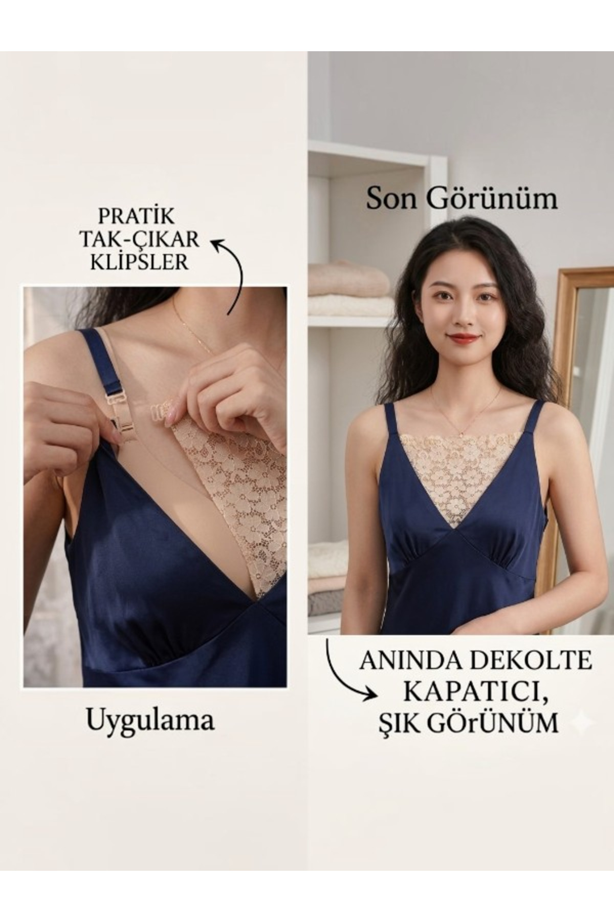 SOSYETEZGAHI Çıtçıtlı Dantel Dekolte Kapatıcı Aparat Atlet Görünümlü Yaka Kapatıcı Panel