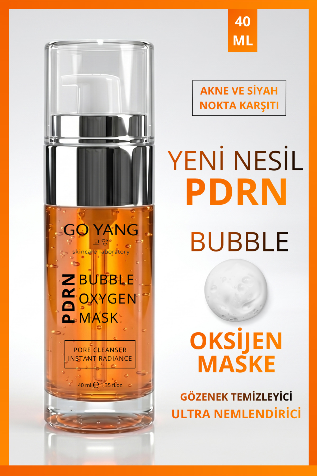 GO YANG PDRN İçeren Gözenek Temizleyici Akne ve Siyah Nokta Karşıtı Köpüren Bubble Oksijen Yüz Maskesi 40ml