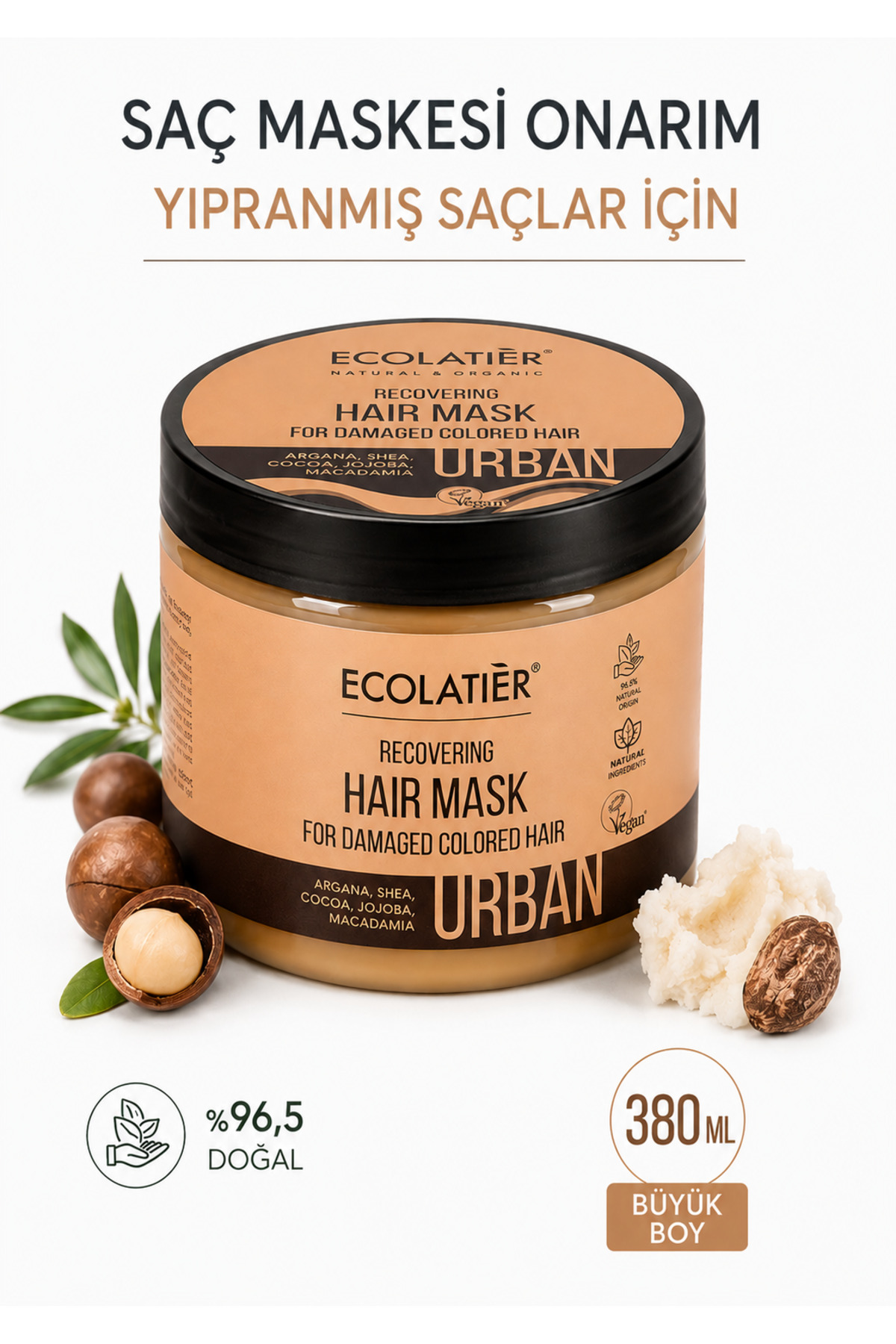 ECOLATIER Nemlendirici Saç Maskesi Yıpranmış Boyalı Saçlar Için Bakım Maskesi Onarıcı Güçlendirici 380ml