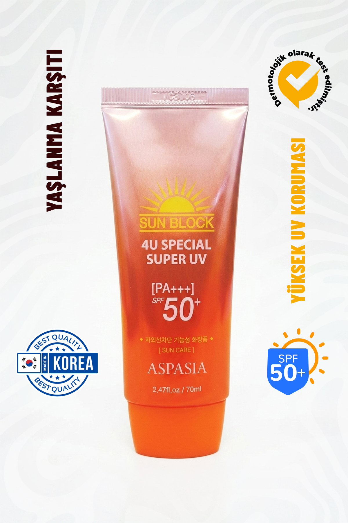Aspasia Leke Karşıtı Nemlendirici Ve Besleyici Yüksek Koruma Faktörlü Kore Güneş Kremi Spf50 Pa 70ml Ikore