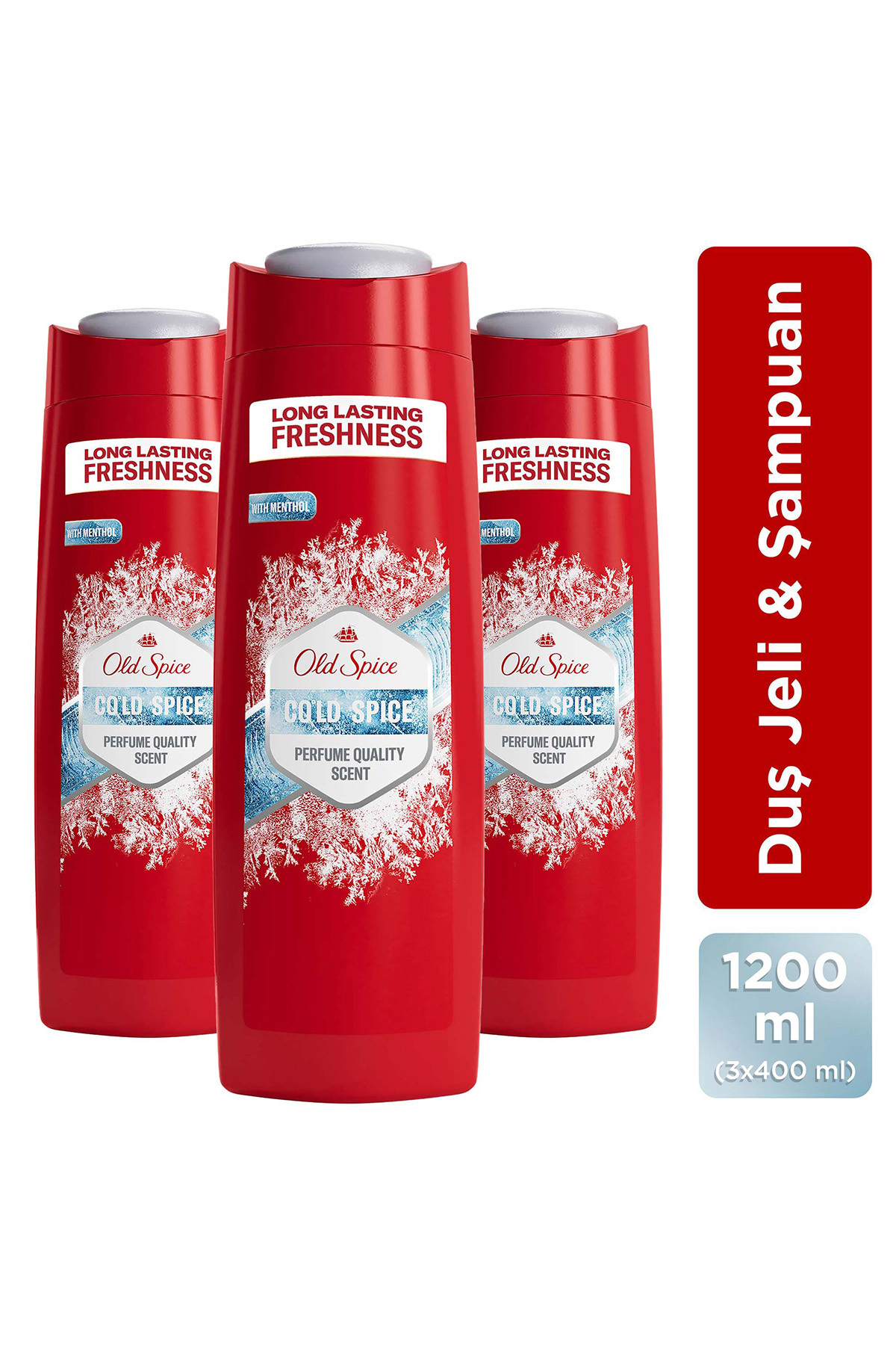 Old Spice Cold Spice Erkek İçin 3’ü 1 Arada Duş Jeli ve Şampuan 400ml x3"