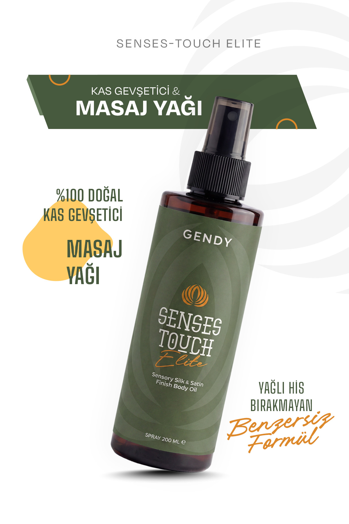 GENDY Senses-Touch Elite - %100 Doğal Kas Gevşetici, Rahatlatıcı ve Aromaterapi Etkili Masaj Yağı 200 ML