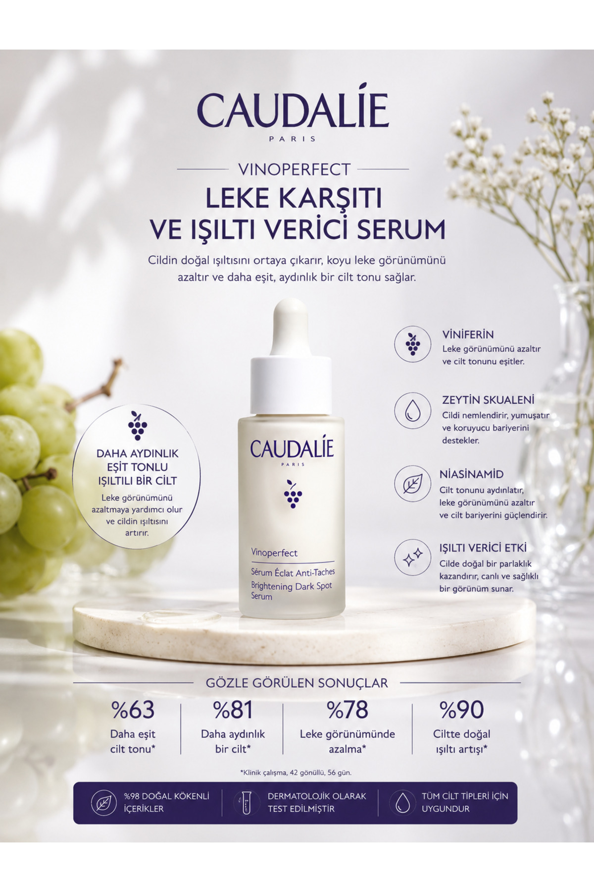 Caudalie Vinoperfect Brightening Dark Spot Ciltte Lekelerin Görünümünü Azaltıcı ve Işıltı Verici Serum 30ml