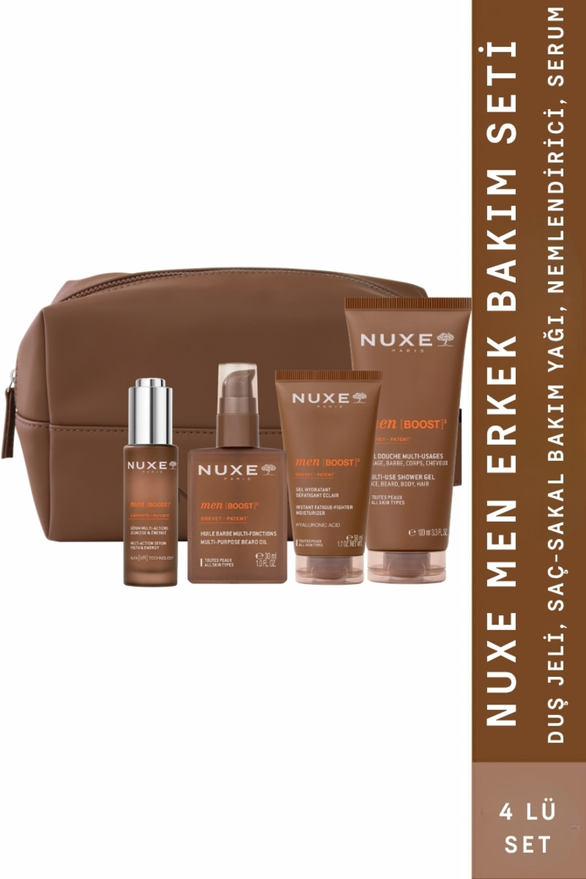 Nuxe Men Erkek Bakım Seti - Duş Jeli - Saç Sakal Bakım Yağı - Nemlendirici - Serum ( Çanta Hediye )