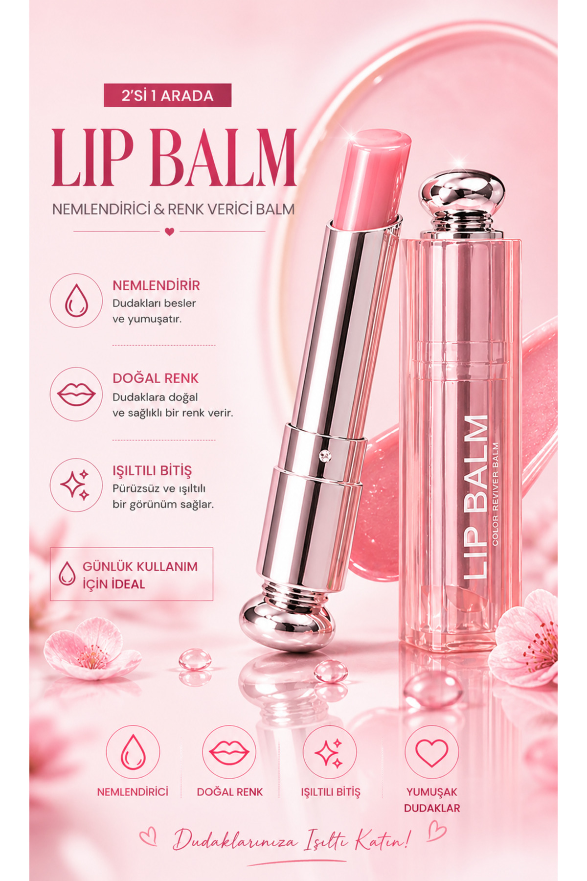 MAQYA KOZMETİK 2İN1 Yoğun Nemlendirici Suya Dayanıklı Renk Verici Lip Balm/Dudak Nemlendirici