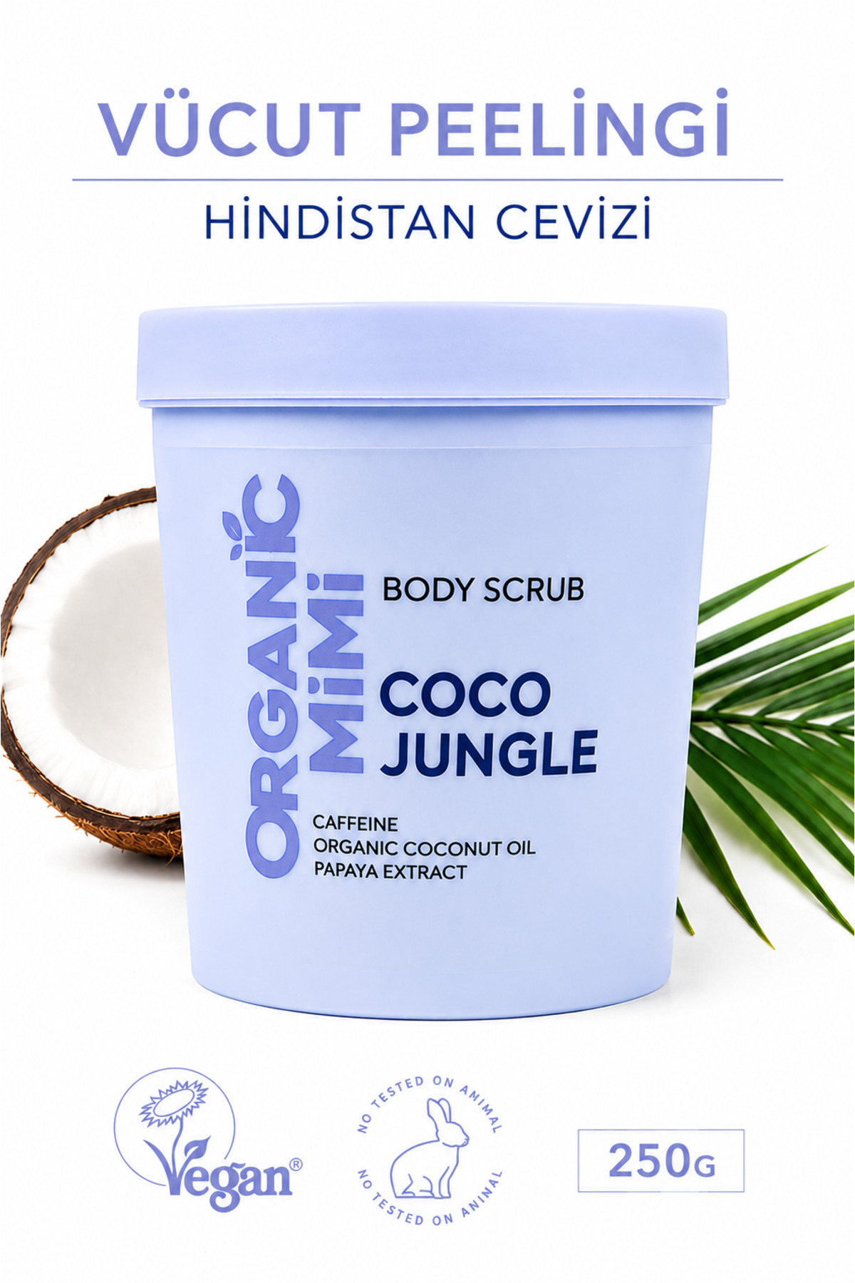ORGANİC MİMİ Vücut Peelingi Coco Jungle Doğal Vegan Nemlendirici Selülit Karşıtı Body Scrub, 250g