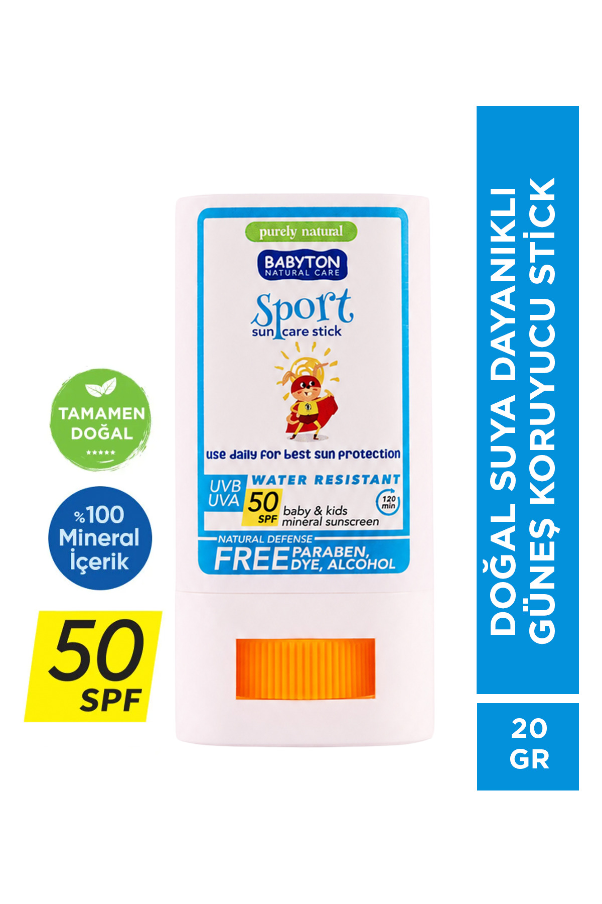 BABYTON Doğal Suya Dayanıklı Güneş Koruyucu Stick 50 SPF 20 gr