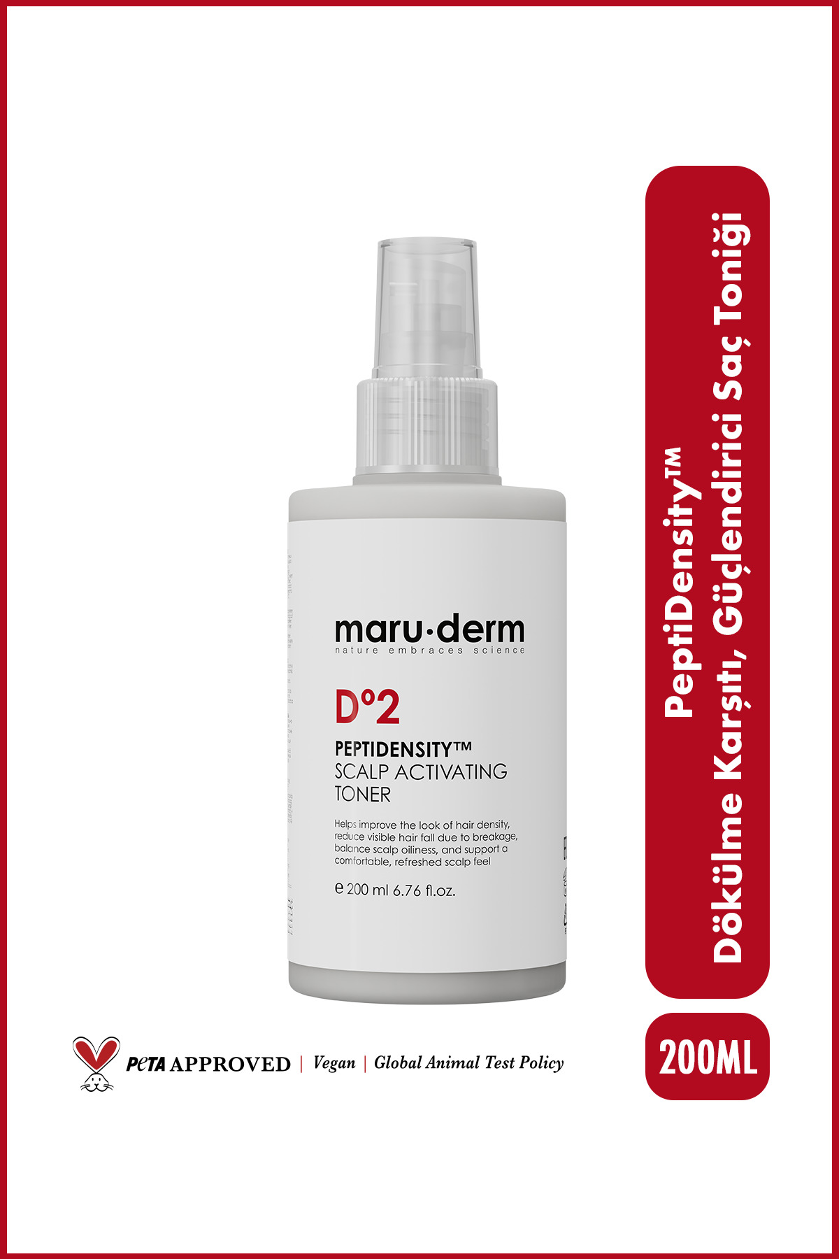 Maru.Derm PeptiDensity™ Saç Dökülmesine Karşı Tonik – Saç Yoğunlaştırıcı Etkili ve Saç Derisi Toniği 200 ML