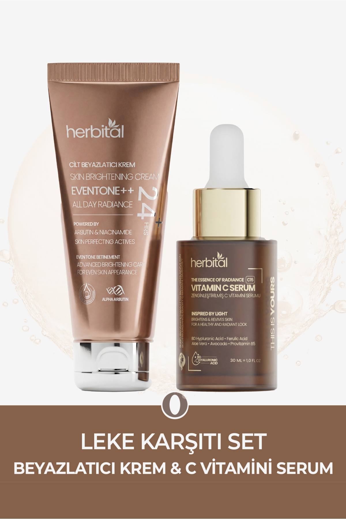 Herbital Cilt Tonu Eşitleyici & C Vitamin Serum | Aydınlatıcı & Leke Karşıtı Bakım Seti