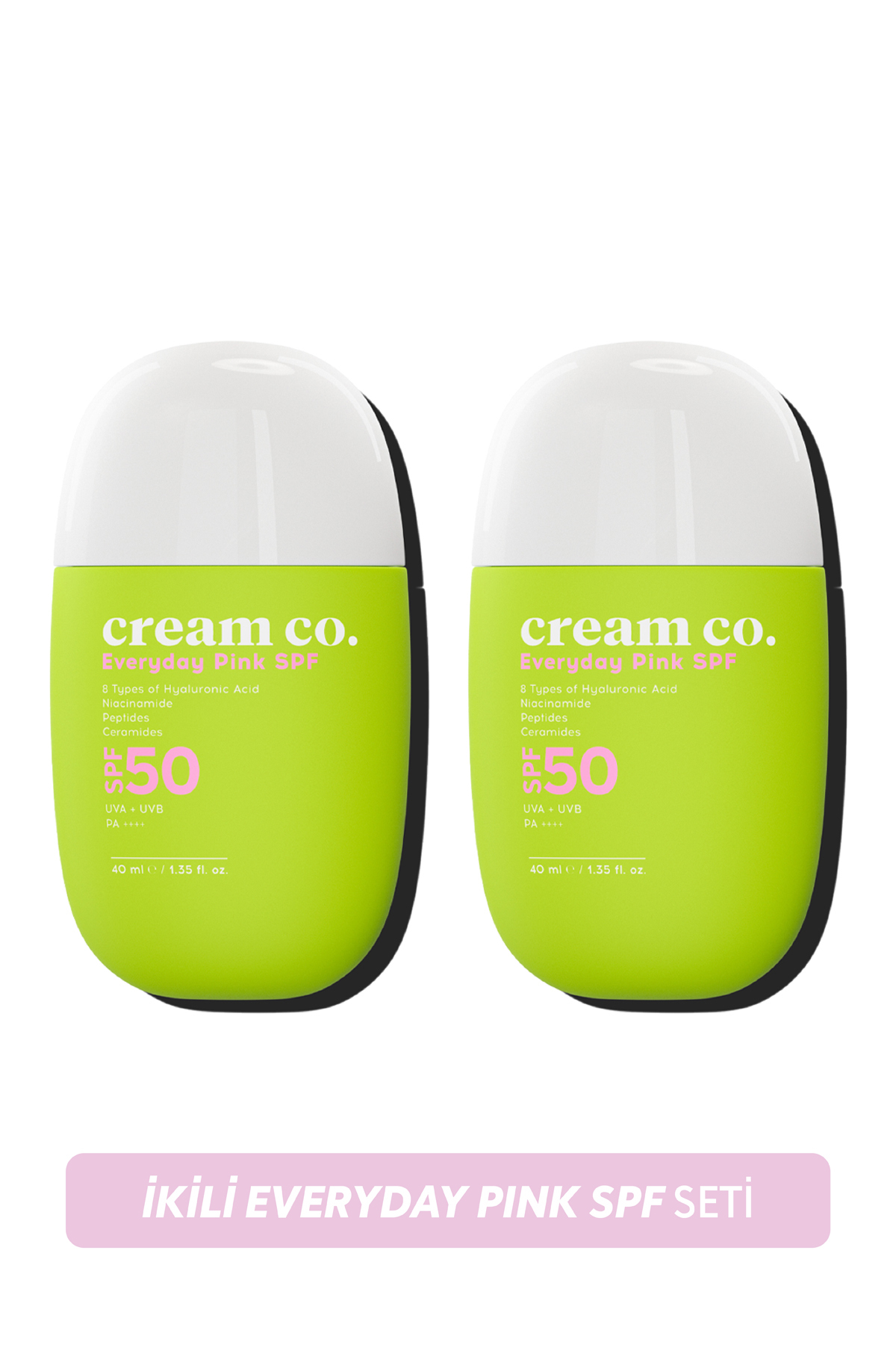 Cream Co. İkili Pink Güneş Koruyucu Krem Seti Cilt Tonu Eşitleyici Leke Karşıtı Aydınlatıcı Güneş Serumu Set