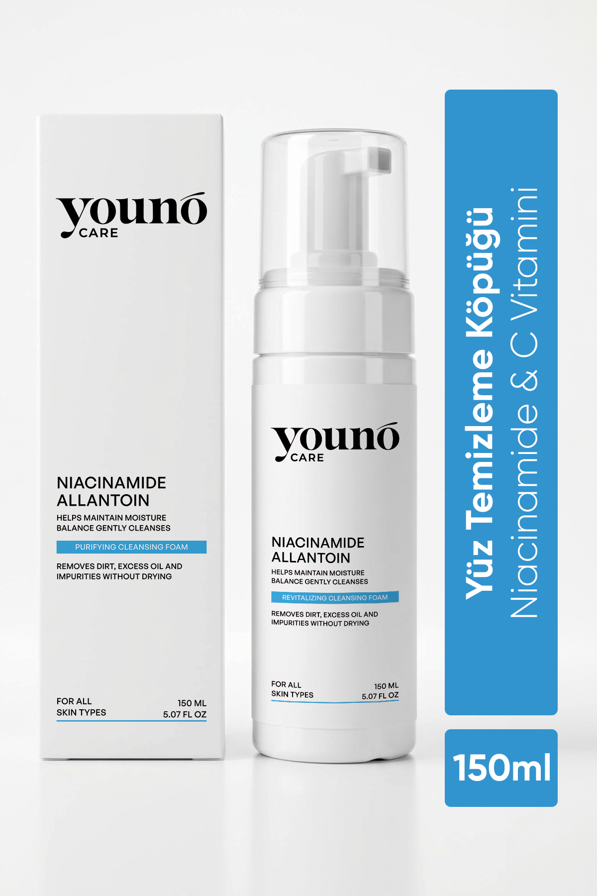 YOUNO CARE Niacinamide & C Vitamini Yüz Temizleme Köpüğü 150 ml | Akne Karşıtı | Çay Ağacı & Ginseng