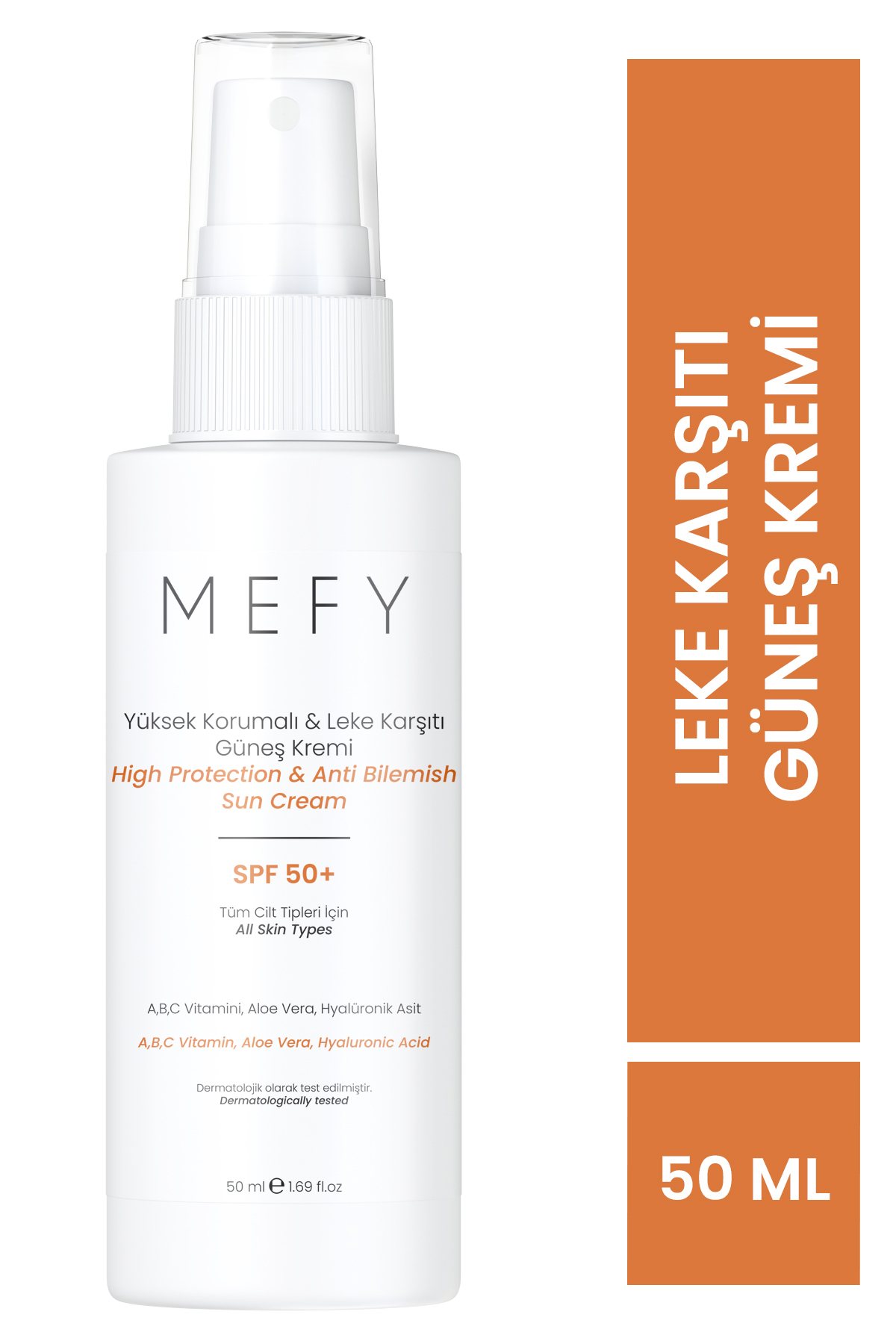 Mefy SPF 50 Leke Karşıtı Yüksek Koruyucu Yüz Güneş Kremi 50 ml
