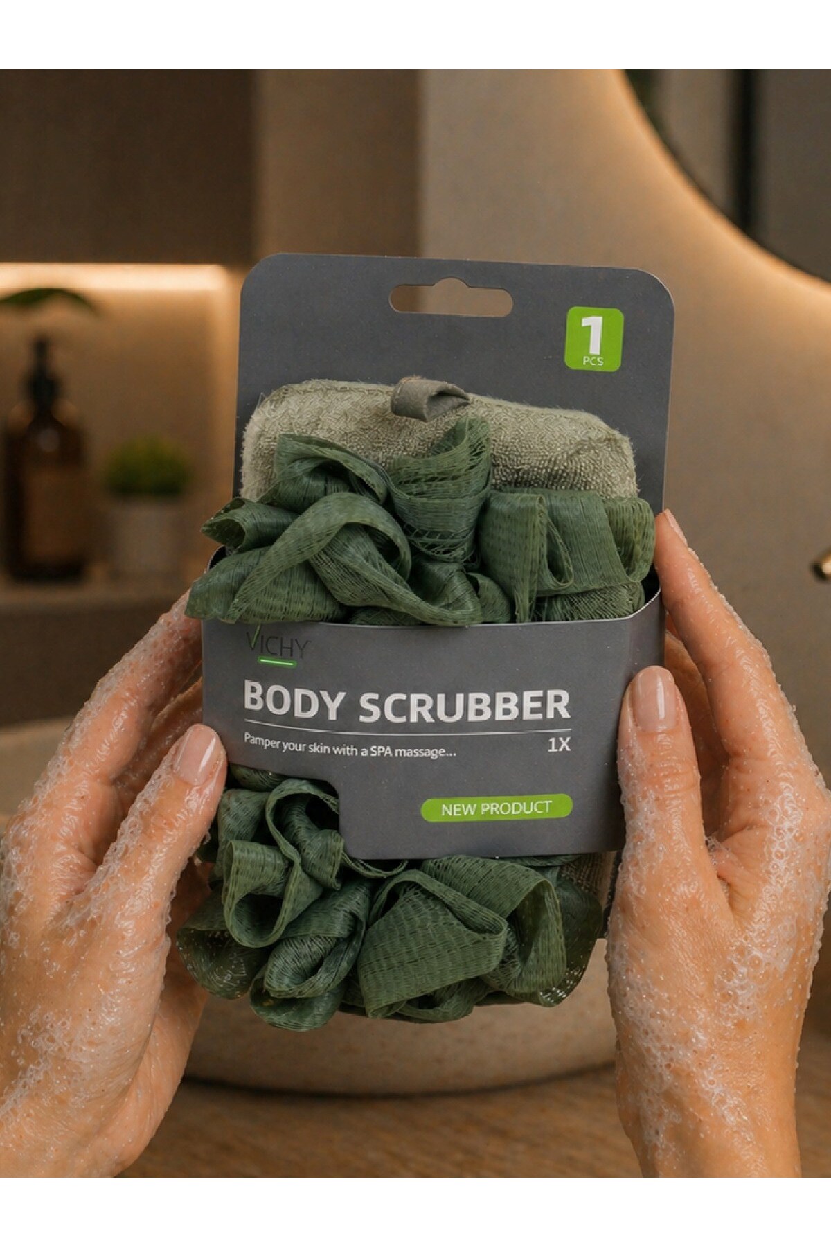 Vichy Banyo Lif Süngeri Body Scrubber Köpük Artırıcı Duş Lifi Vücut Temizleme VCHY-6984 YEŞİL