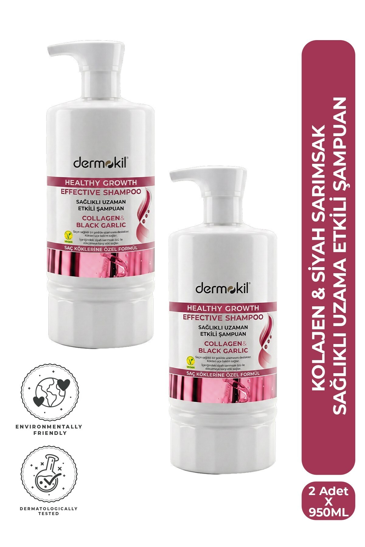 Dermokil Kolajen & Siyah Sarımsak Sağlıklı Uzama Etkili Şampuan 950 ml x 2 Adet