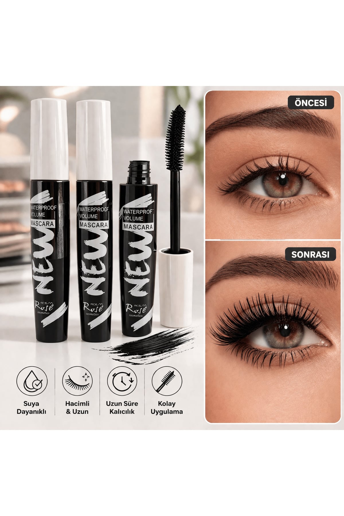Seckinnn Suya Dayanıklı Hacim Veren Maskara – Uzatıcı & Dolgunlaştırıcı Siyah Maskara (Waterproof Volume Mascara)