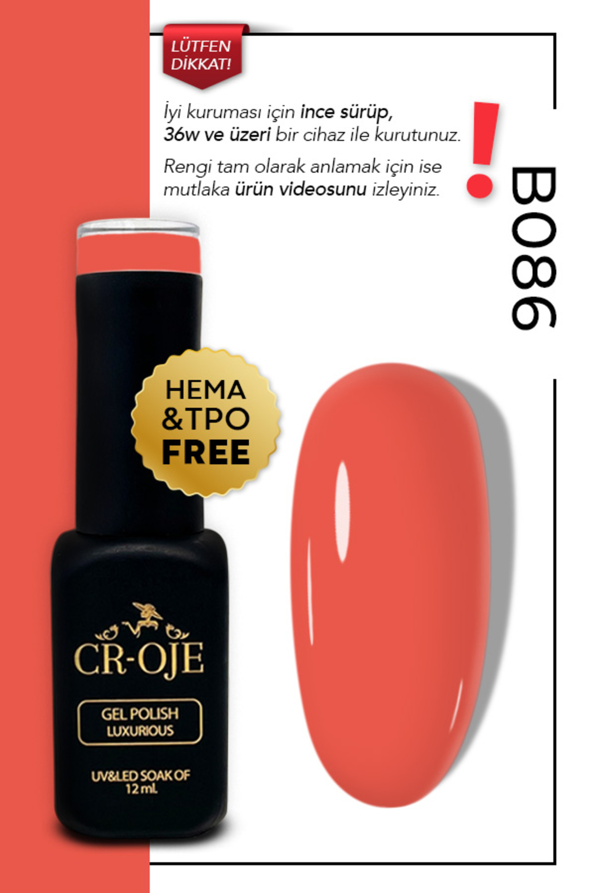 CROJE KALICI OJE Kalıcı Oje B086- Turuncu (12 ML.)