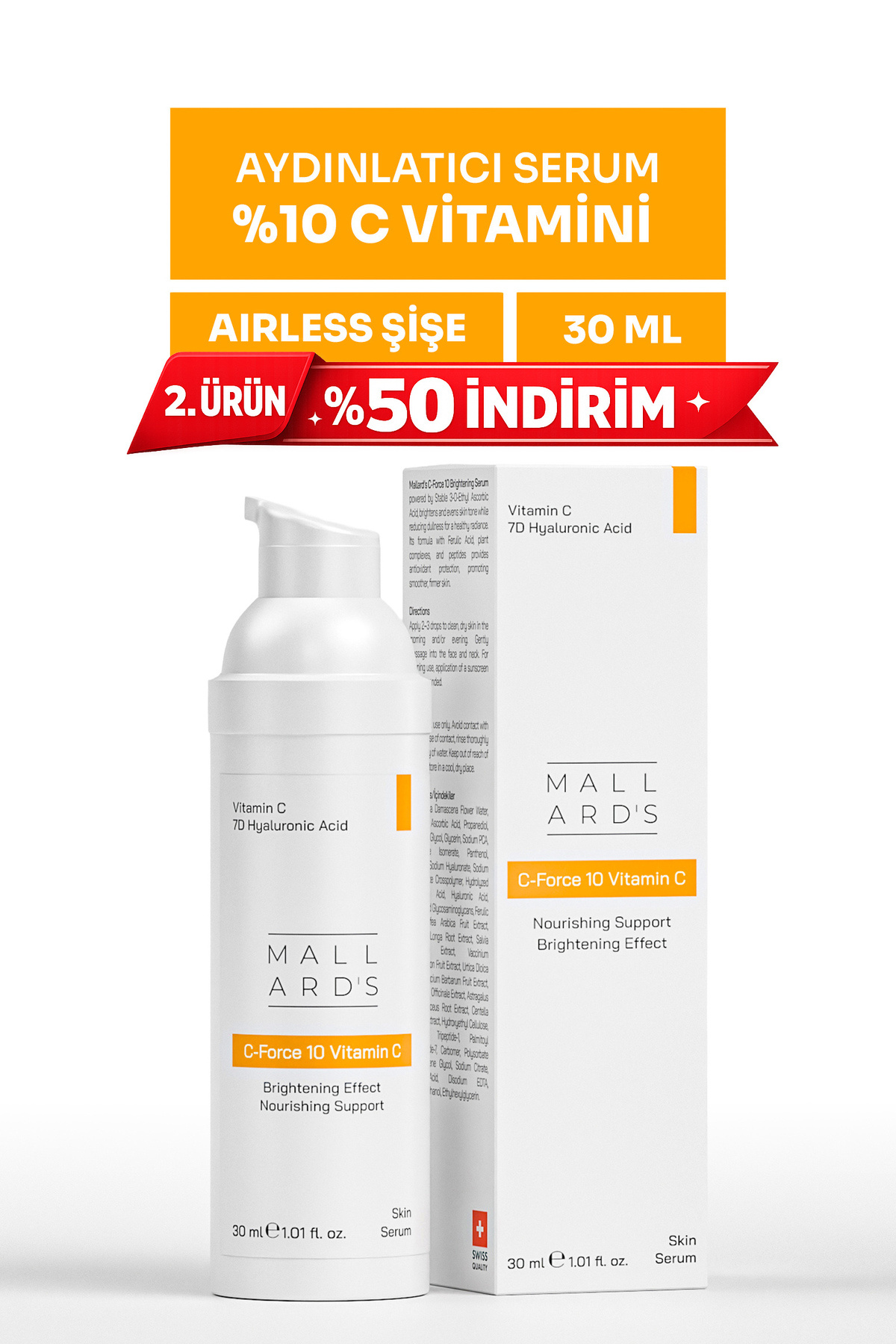 Mallards C-Force 10 Serum, Aydınlatıcı C Vitamini Serumu (%10), 30 ml