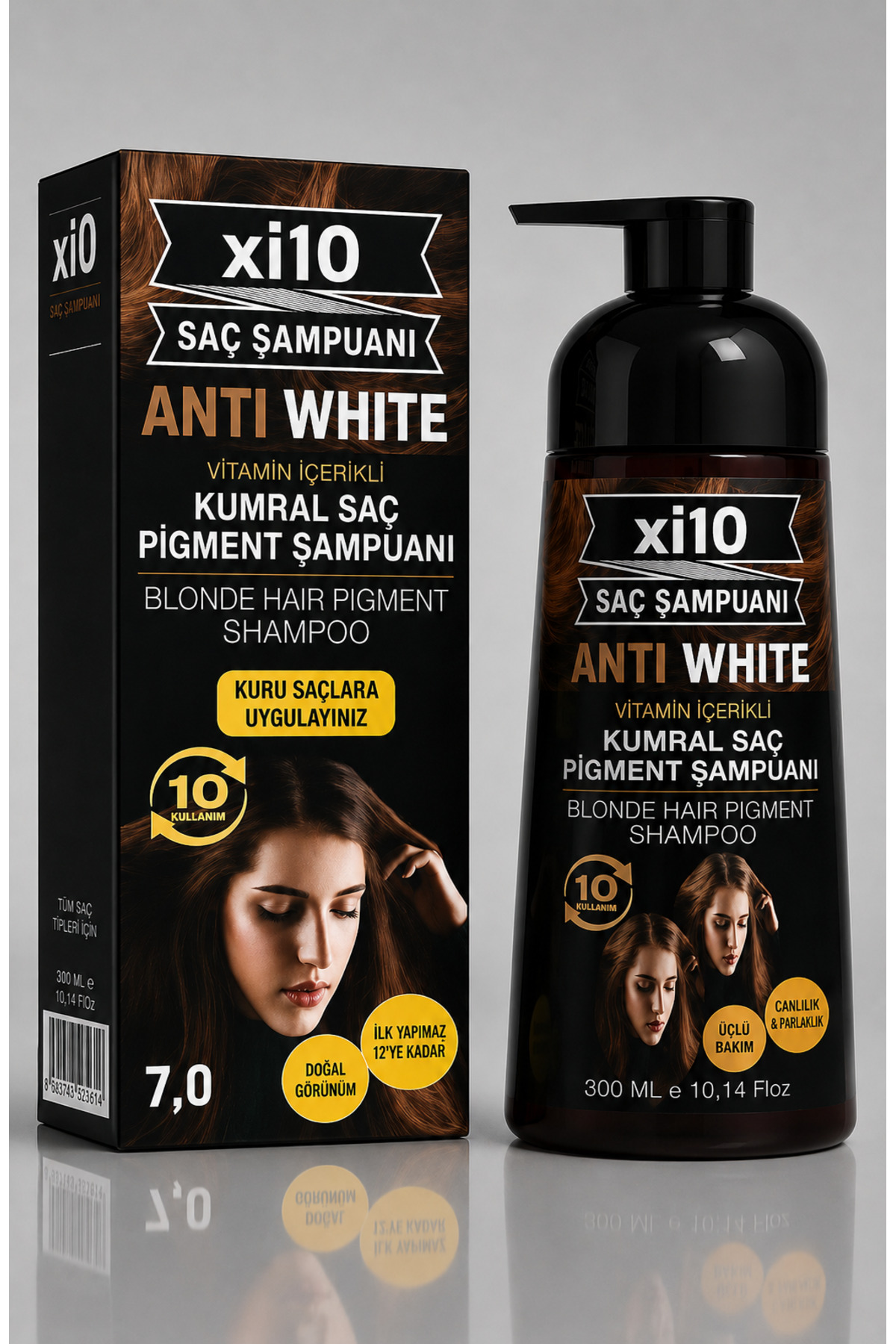 xi10 Beyaz Kapatıcı Şampuan Kumral 7.0 (Brown) Saç Beyaz Kapatan Şampuan (Beyaz Saçlar İçin) 300 ml.