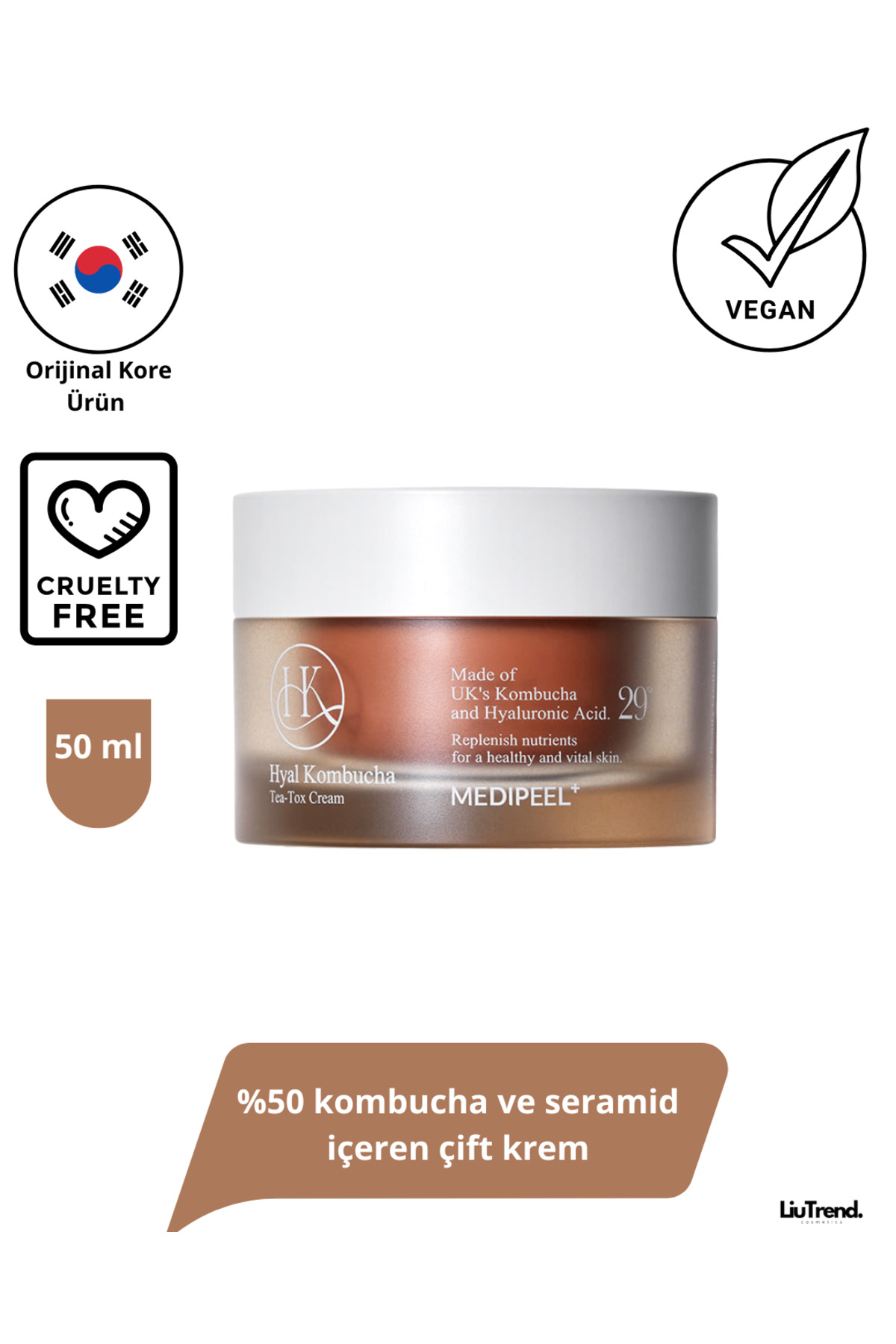Medipeel Hyal Kombucha Tea-Tox Cream 50 ml %50 kombucha ve seramid içeren çift krem
