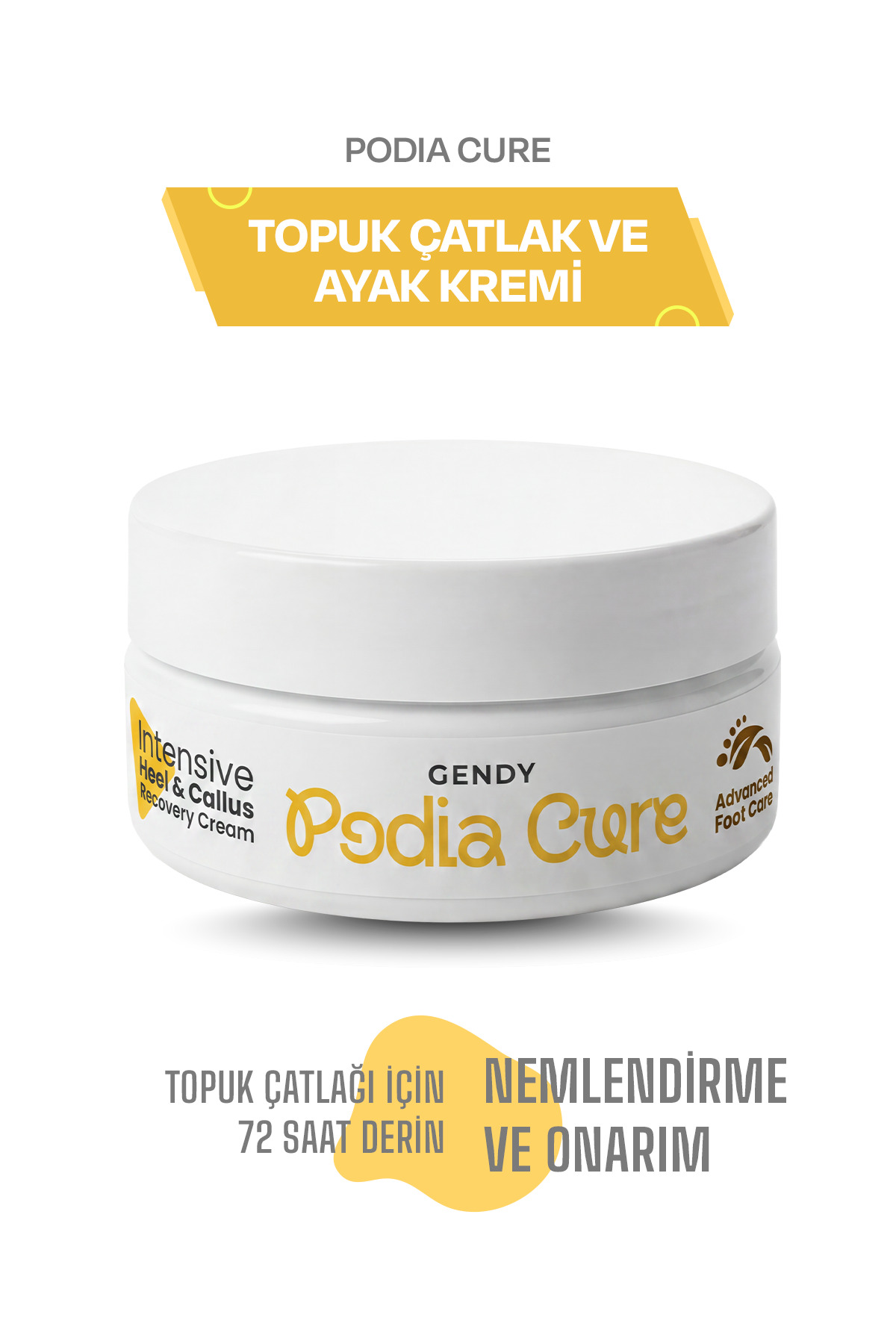 GENDY Podia-Cure - %10 Üre & Çay Ağacı Yağlı, Koku ve Mantar Karşıtı Ayak ve Topuk Çatlak Kremi 150 ML