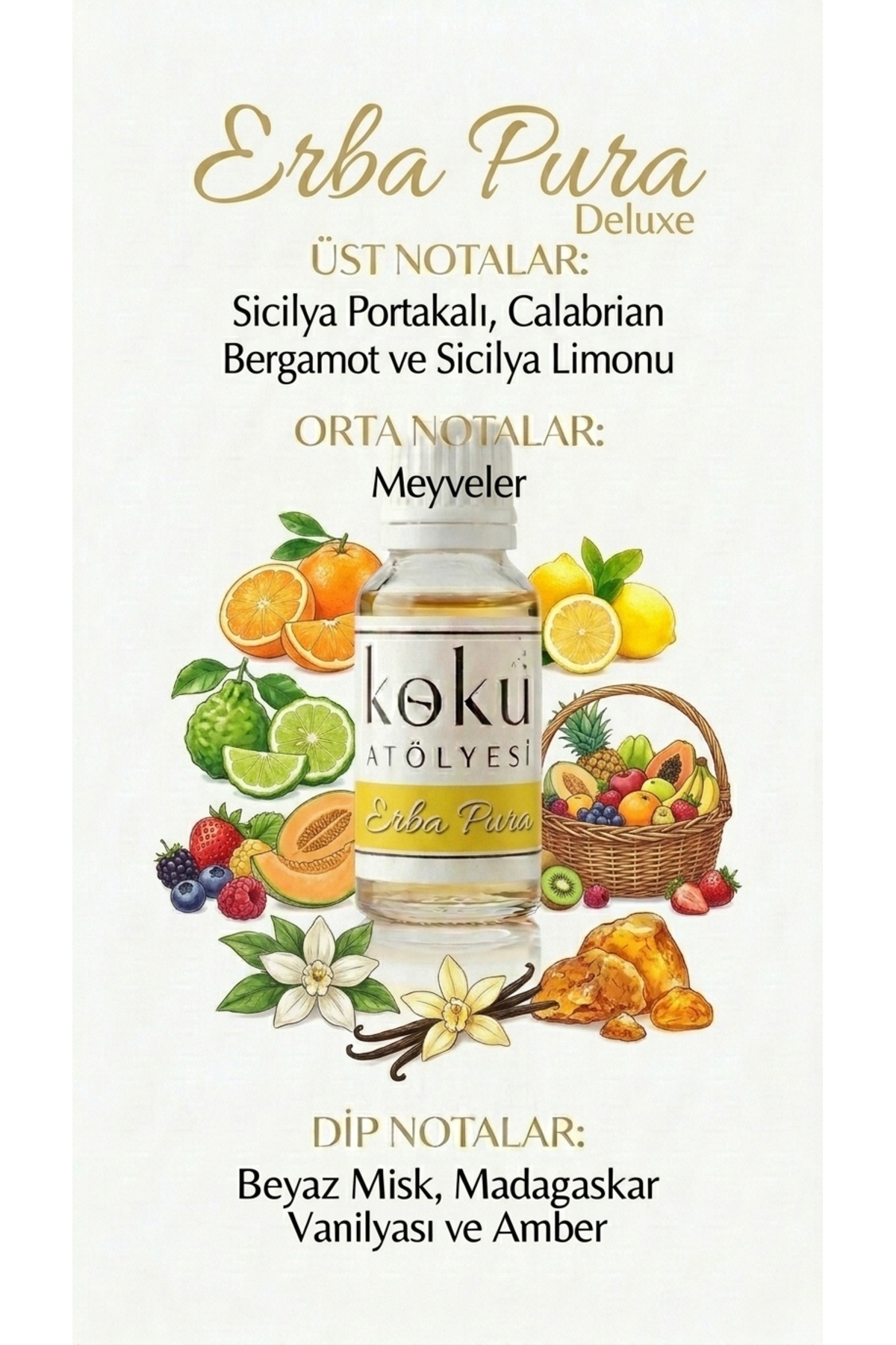 KokuAtölyesi X.rjoff Erba Pura Deluxe Esans 20 ml | Meyveli Narenciyeli Amber & Vanilya Unisex Parfüm Esansı