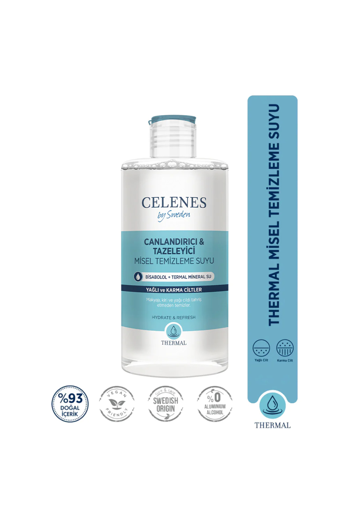 celenes by sweden THERMAL MİSEL TEMİZLEME SUYU YAĞLI/KARMA CİLTLER 400 ML