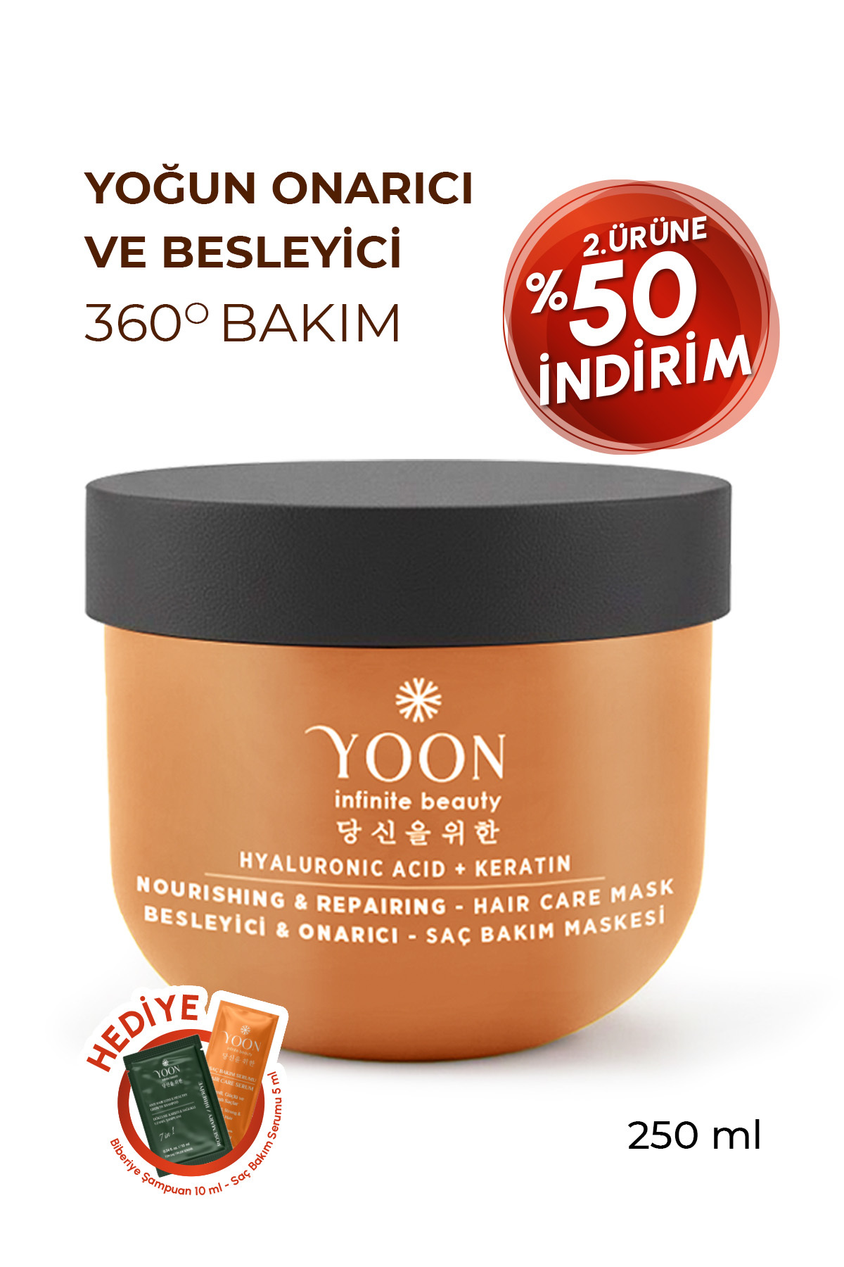 YOON Saç Bakım Maskesi, 360° Yoğun Onarıcı Keratin Ve Hyaluronic Asit Içeren Besleyici Saç Maskesi 250ml