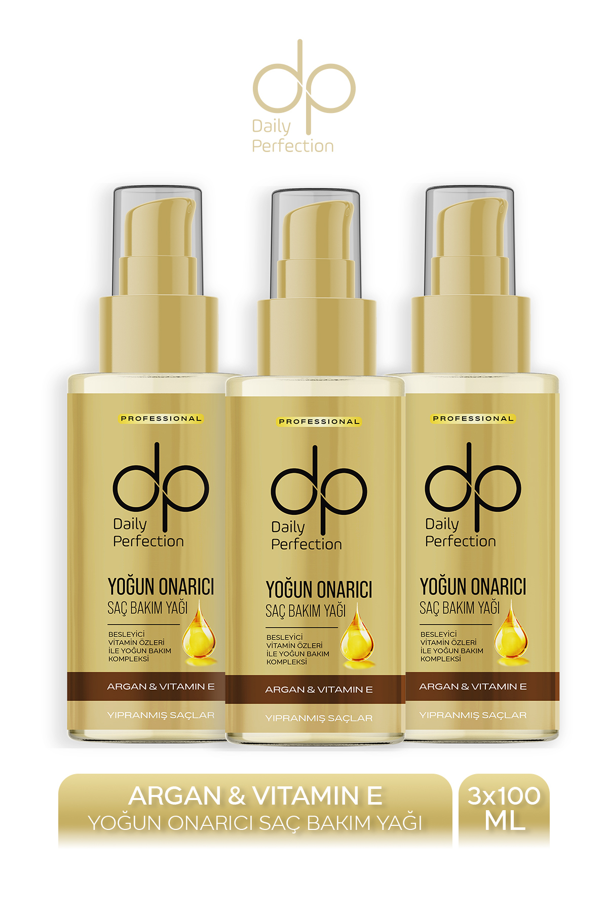 dp Daily Perfection Saç Bakım Yağı Argan Yağlı ve E Vitaminli 100 ml X 3 Adet