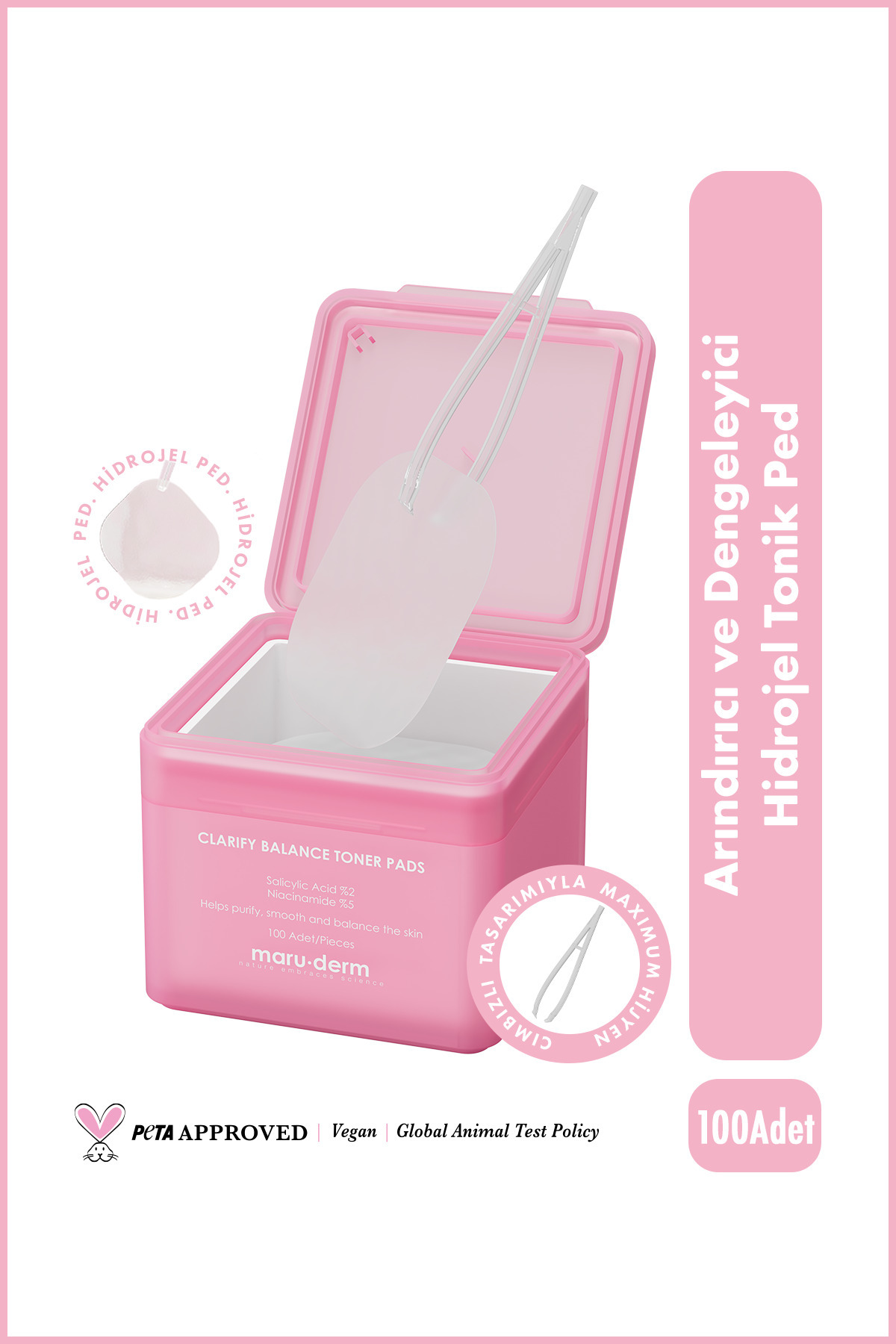 Maru.Derm Arındırıcı ve Dengeleyici Hidrojel Tonik Ped 100 Adet - Salisilik Asit %2, Niacinamide %5