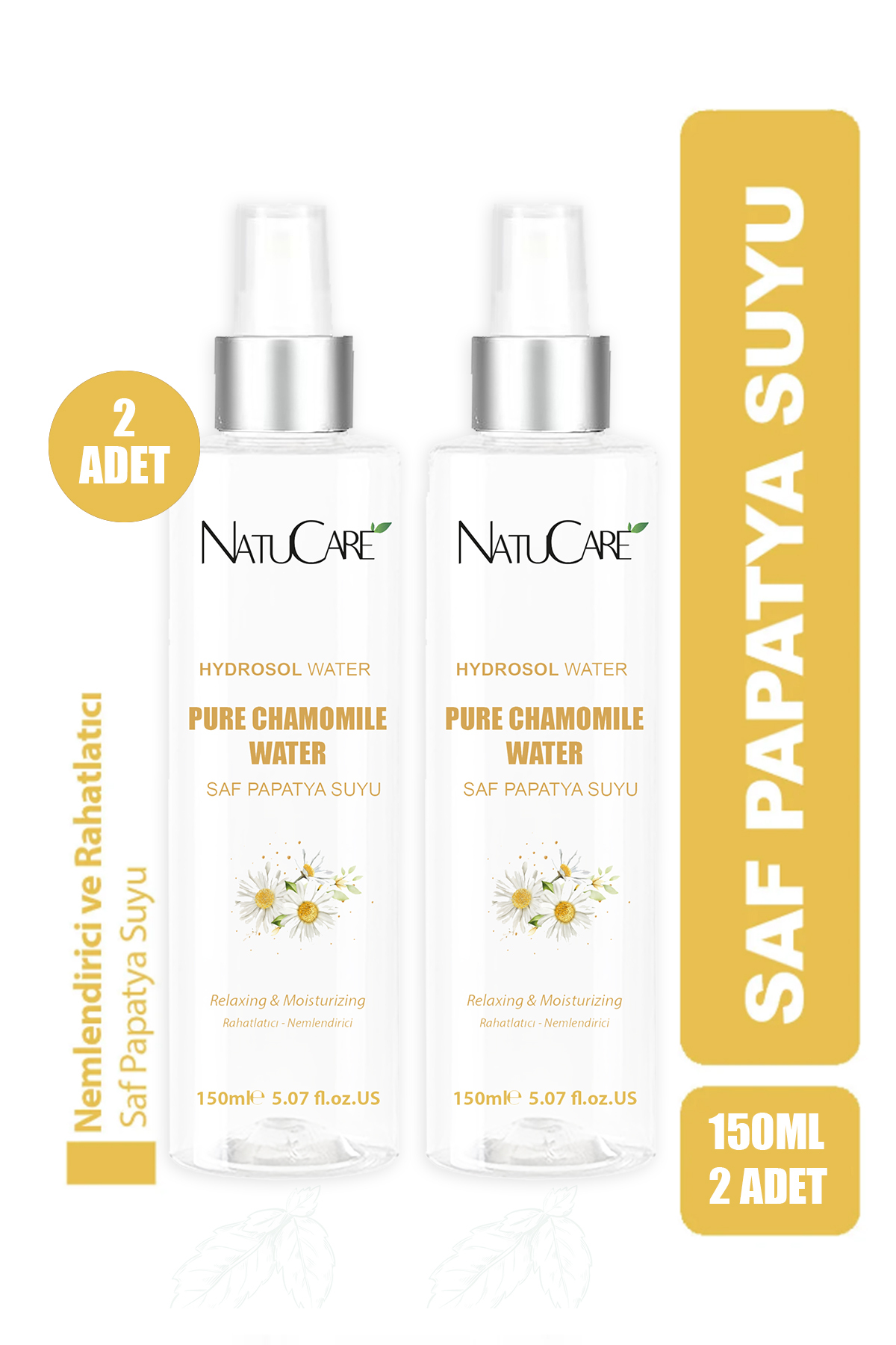NatuCare Saf Papatya Suyu Doğal Saç Renk Parlaklığı, Cilt ve Saç Derisi Nem Desteği % 100 Bitkisl 150ml 2'Lİ SET