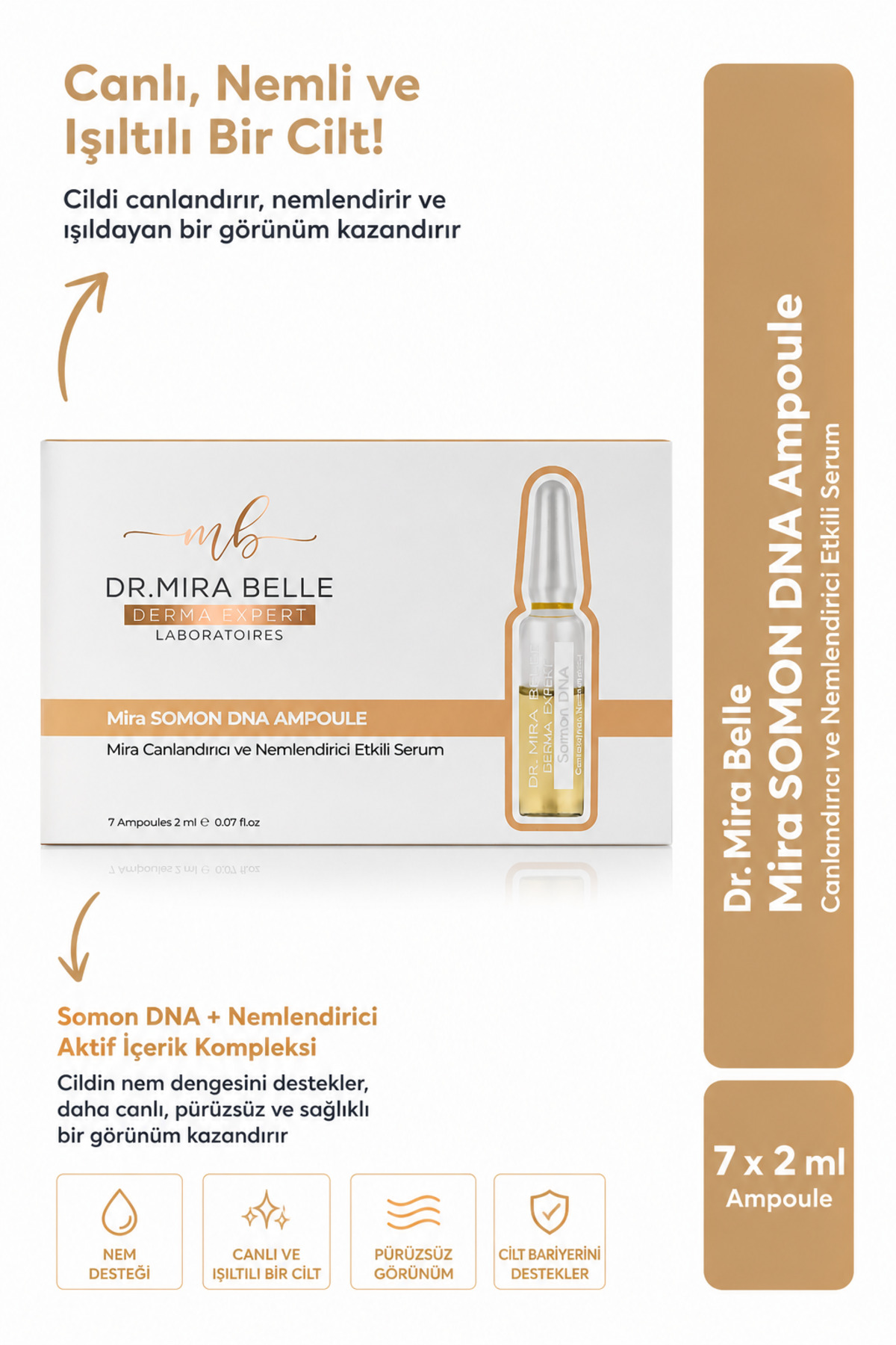 Dr. Mira Belle Derma Expert Somon DNA & Hyaluronik Asit Ampul Serum 14 ml - Tüm Cilt Tipleri İçin Yoğun Nemlendirici Canlandırıcı Serum