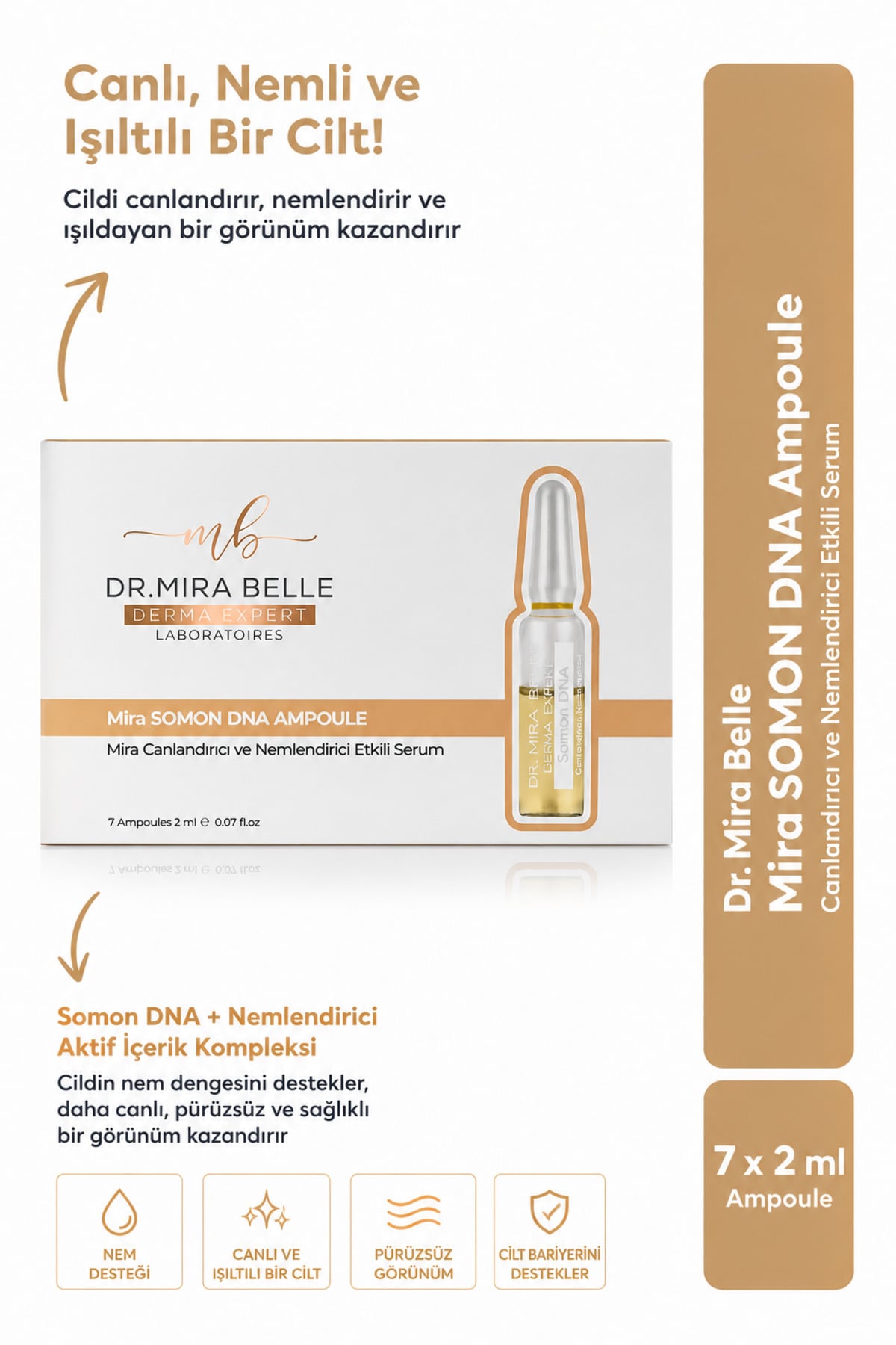 Dr. Mira Belle Derma Expert Somon DNA & Hyaluronik Asit Ampul Serum 14 ml - Tüm Cilt Tipleri İçin Yoğun Nemlendirici Canlandırıcı Serum