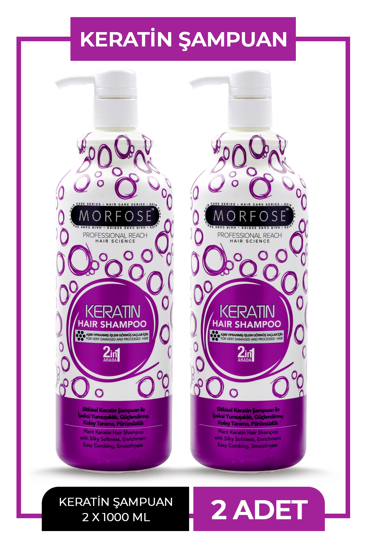 Morfose Keratin Içeren Saç Şampuanı 1000 ml 2 Adet