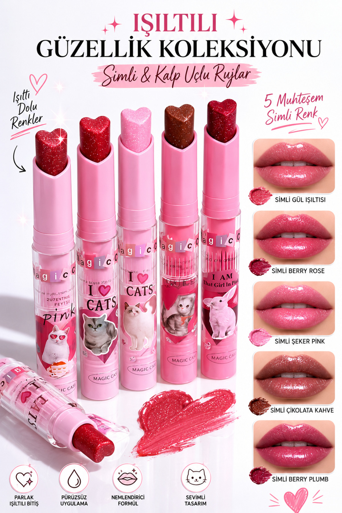 Kozmetik SİMLİ Kalpli Ruj 01 02 04 05 06 Jelly Lipstick Set