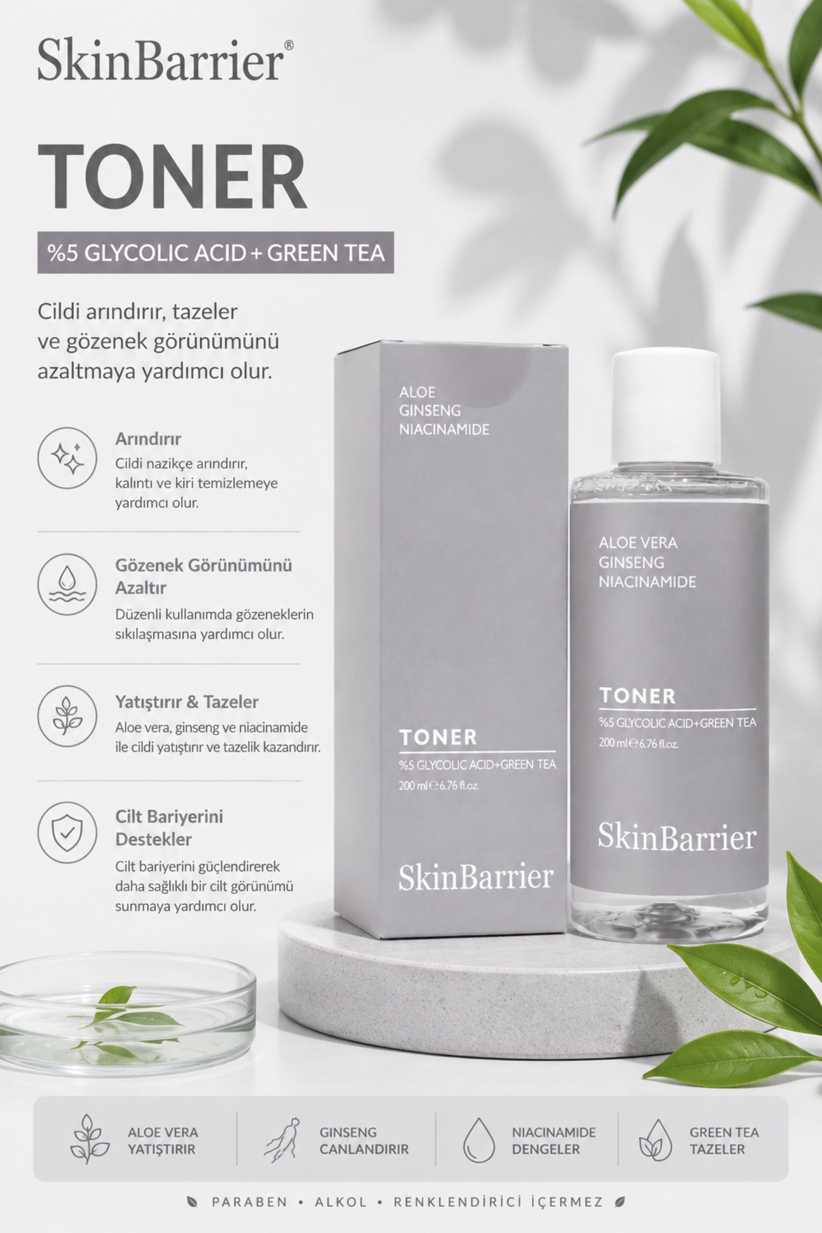 Skinbarrier %5 Glycolic + Greentea Toner - Gözenek Sıkılaştırıcı Leke Karşıtı Tonik 200ml