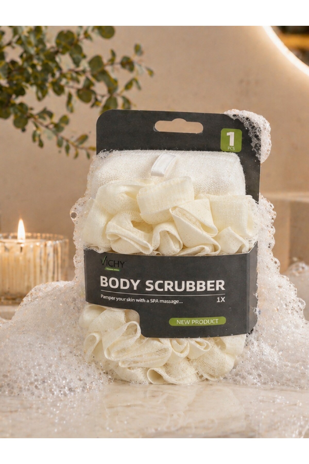 Vichy Banyo Lif Süngeri Body Scrubber Köpük Artırıcı Duş Lifi Vücut Temizleme VCHY-6984 KREM