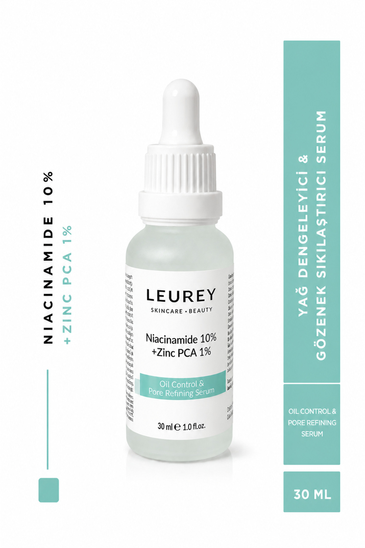 LEUREY Niacinamide 10% + Zinc 1% - Leke Karşıtı Yağ Dengeleyici ve Gözenek Sıkılaştırıcı Serum 30ml