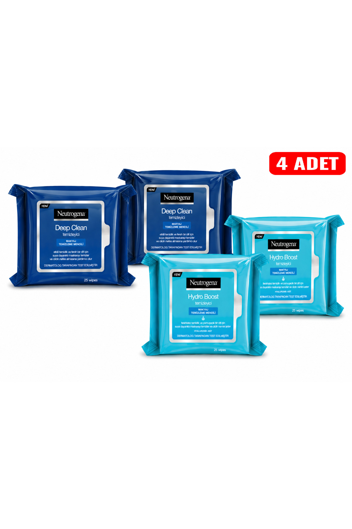 Neutrogena HydroBoost + Deepclean Makyaj Temizleme Mendili 25 Adet X 4 Adet