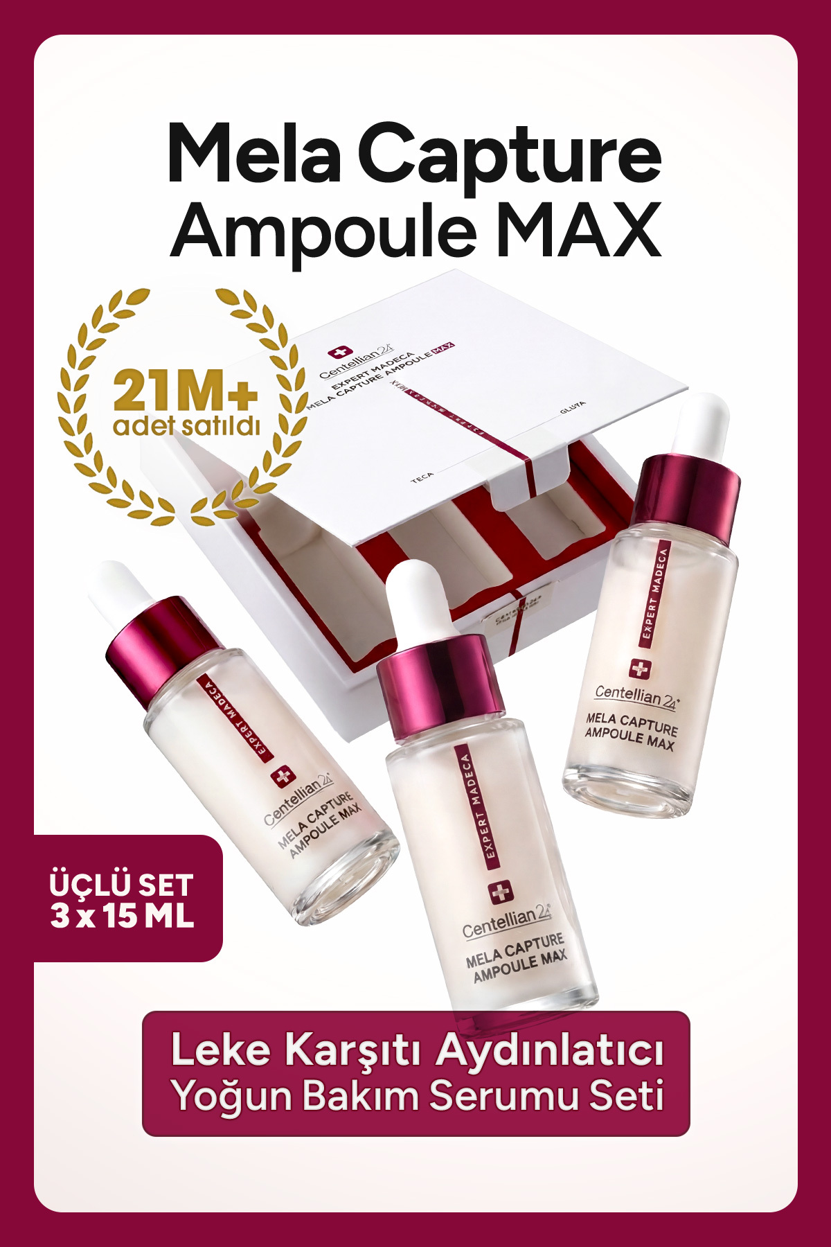 Centellian 24 Expert Madeca Mela Capture Ampoule Max 3Adet x 15ml (Leke karşıtı Aydınlatıcı serum seti) KORE