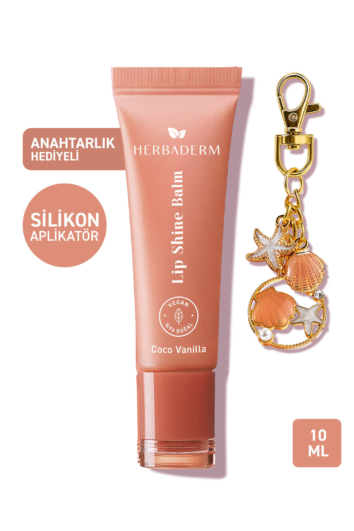 Herbaderm Coco-Vanilya Parlatıcı,Dolgunlaştırıcı,Onarıcı Vegan Dudak Balmı, Anahtarlık Hediyeli, H.Ceviz-Vanilya 10ml