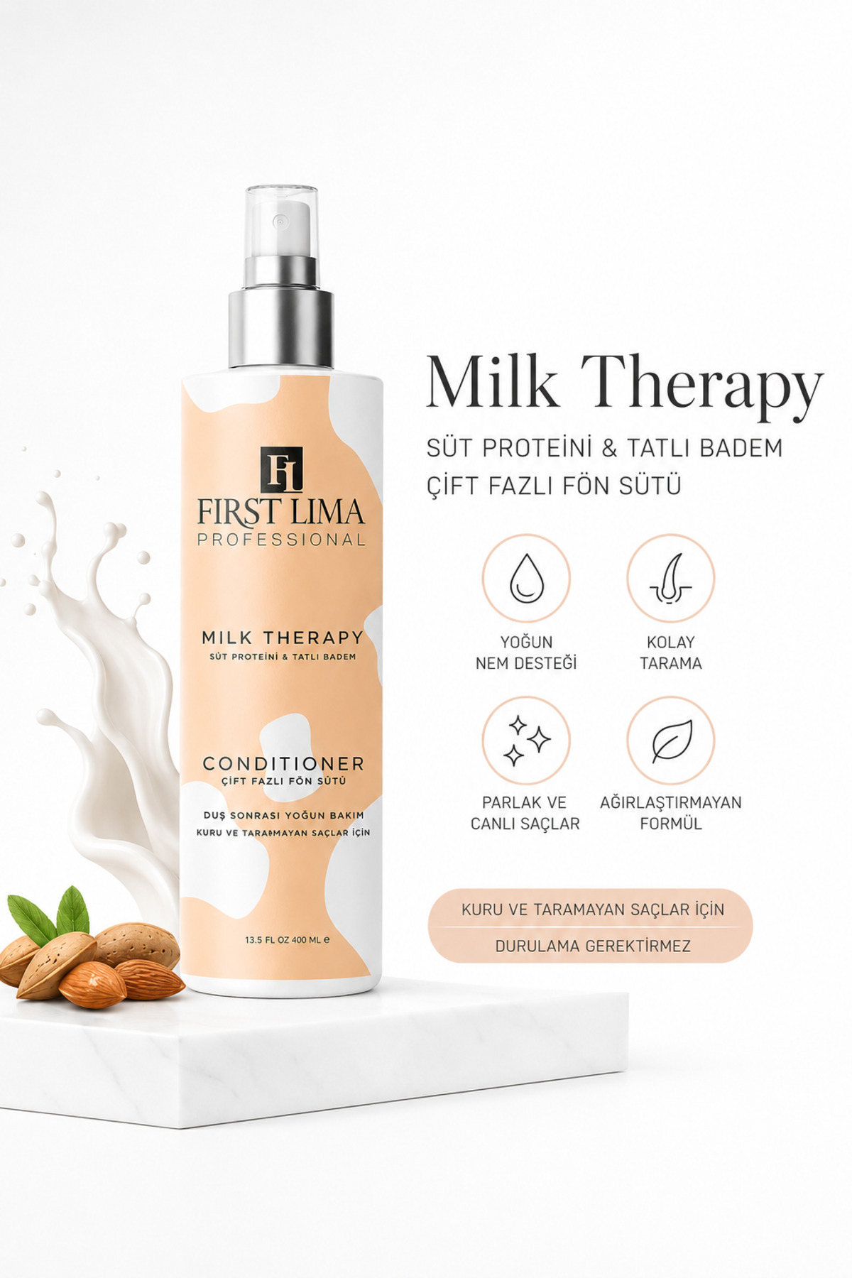 First Lima Professional Saç Bakım Sütü Süt Proteinli Yumuşatıcı Ve Kolay Tarama Sağlayan Sprey 400 ml