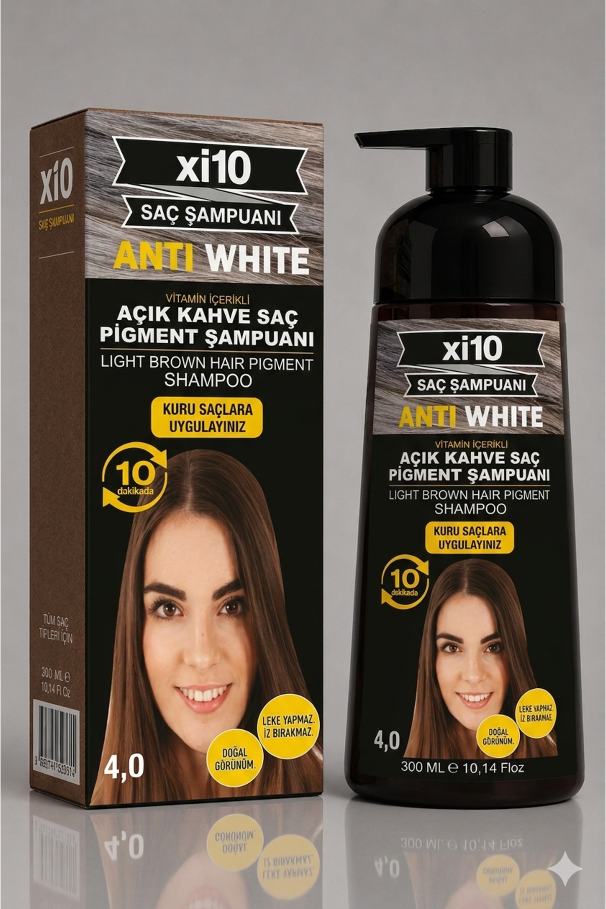 xi10 Beyaz Kapatıcı Şampuan (Açık Kahve 4.0 ) Saç Beyaz Kapatan Şampuan (Beyaz Saçlar İçin) 300 ml.